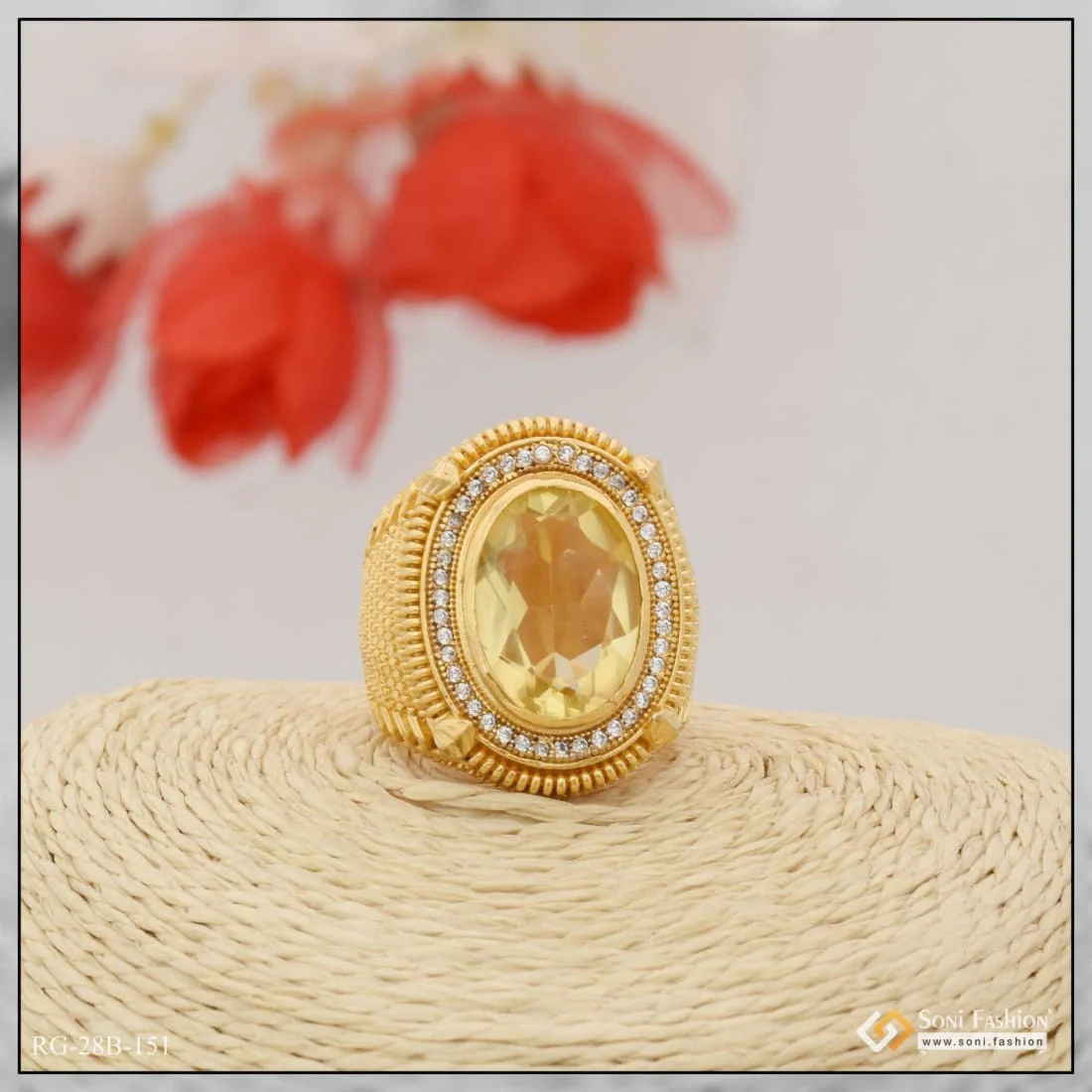 1 Gram Gold Forming Yellow Stone Attention-Getting Design Ring for Men - Style B151 - Image 3