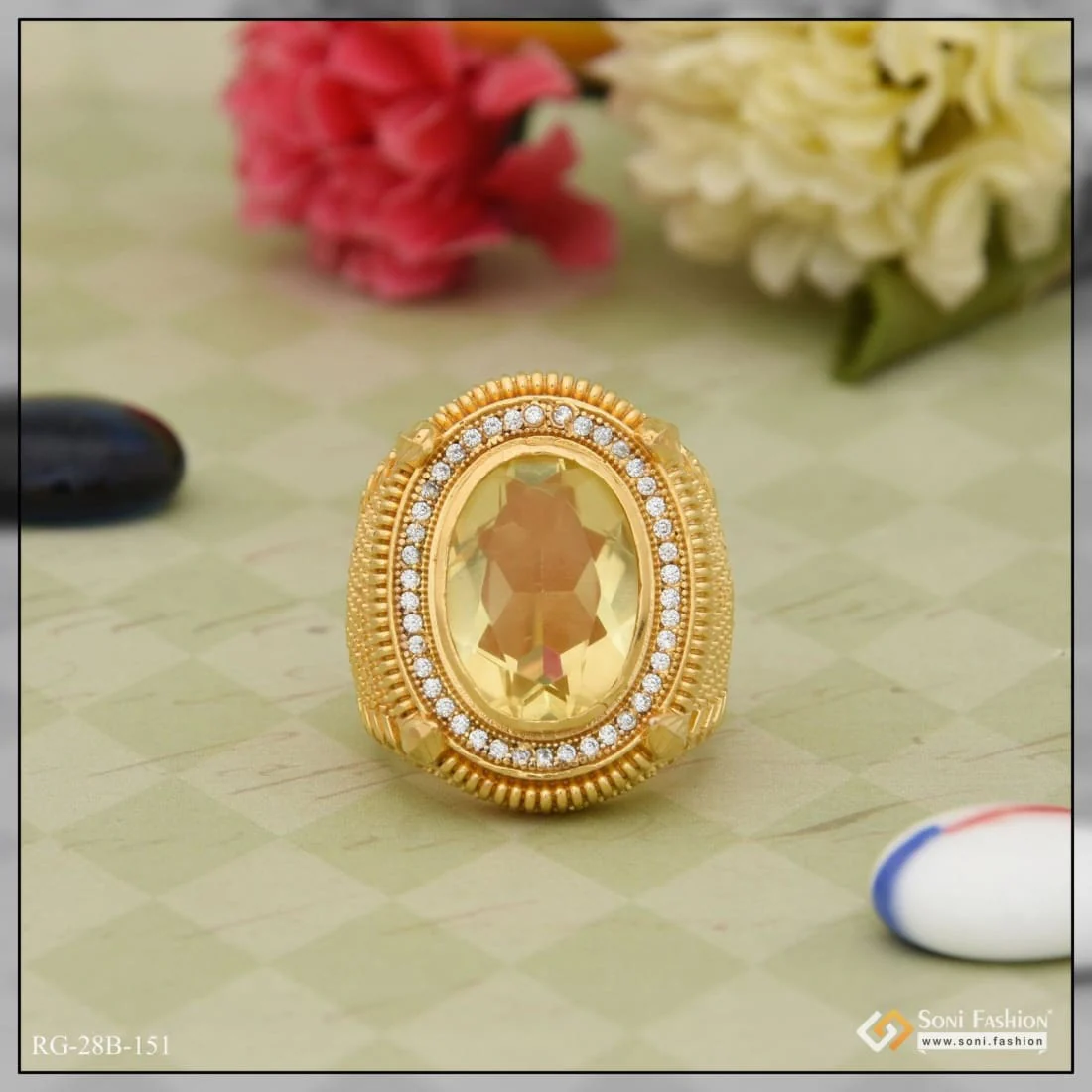 1 Gram Gold Forming Yellow Stone Attention-Getting Design Ring for Men - Style B151 - Image 5