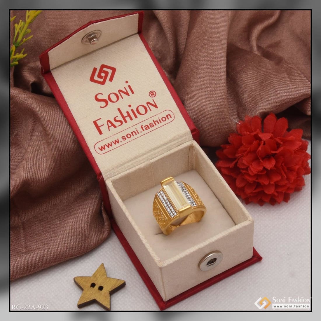 1 Gram Gold Forming Yellow Stone With Diamond Artisanal Design Ring - Style A923 - Image 2