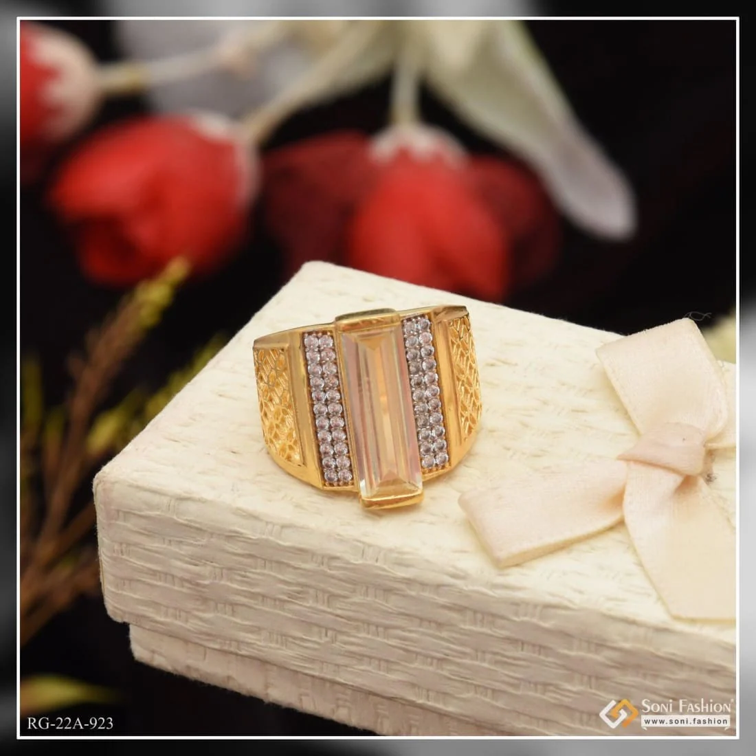 1 Gram Gold Forming Yellow Stone With Diamond Artisanal Design Ring - Style A923 - Image 3