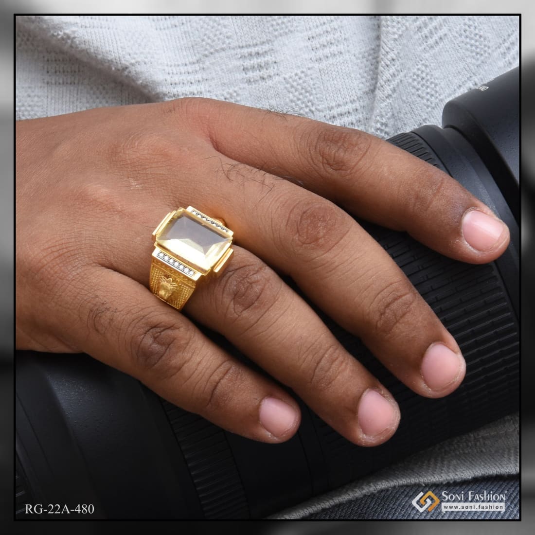 1 Gram Gold Forming Yellow Stone With Diamond Delicate Design Ring - Style A480