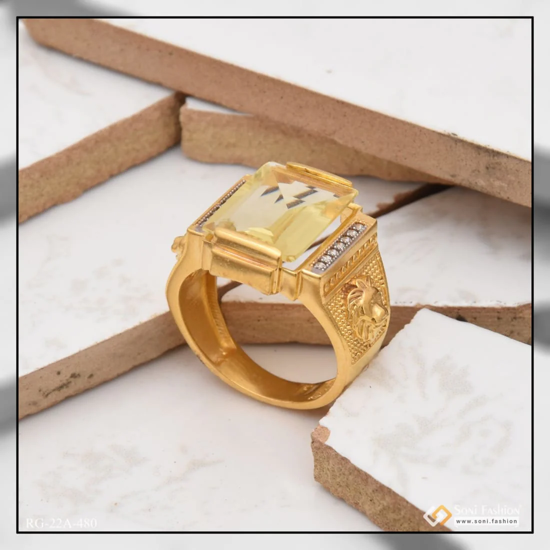 1 Gram Gold Forming Yellow Stone With Diamond Delicate Design Ring - Style A480 - Image 3