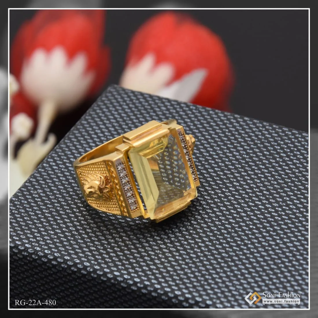 1 Gram Gold Forming Yellow Stone With Diamond Delicate Design Ring - Style A480 - Image 6