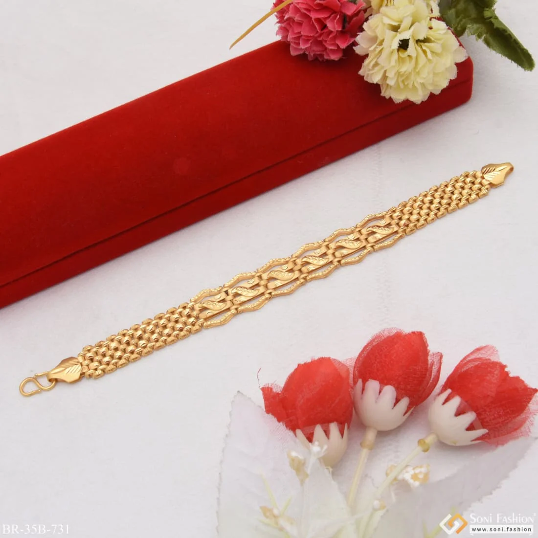 1 Gram Gold - Leaf Finely Detailed Design Gold Plated Bracelet for Men - Style B731 - Image 3