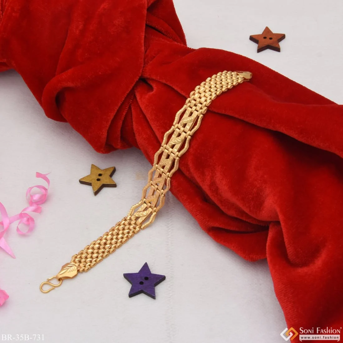 1 Gram Gold - Leaf Finely Detailed Design Gold Plated Bracelet for Men - Style B731 - Image 5