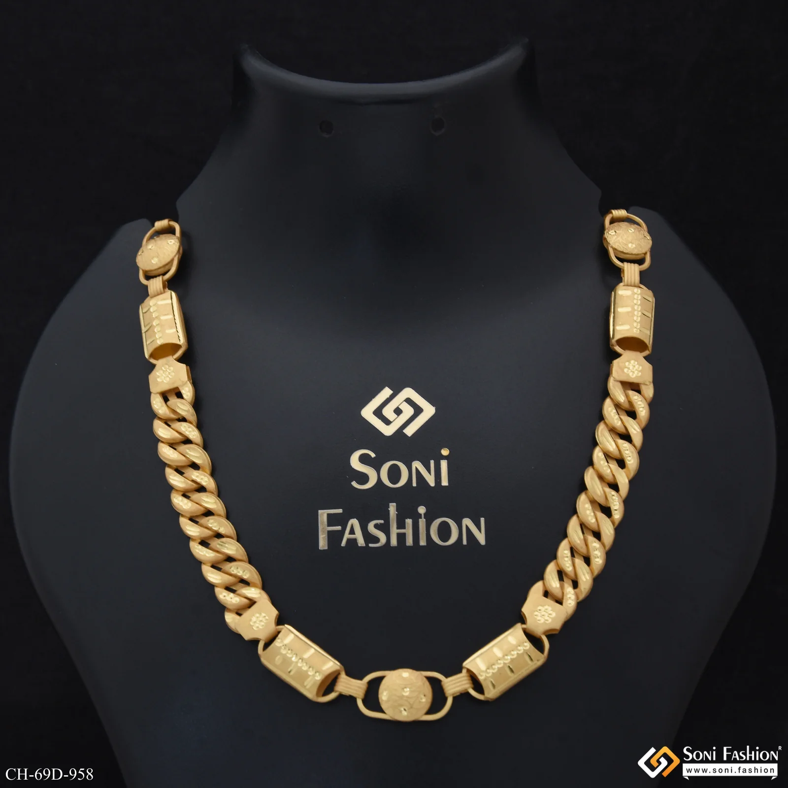 1 Gram Gold Plated 2 In 1 Best Quality Pokal Chain for Men - Style D958