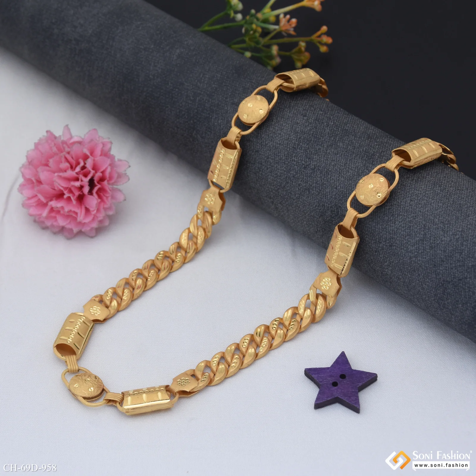 1 Gram Gold Plated 2 In 1 Best Quality Pokal Chain for Men - Style D958 - Image 4