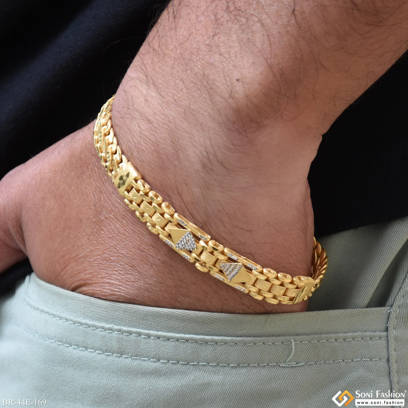 1 Gram Gold Plated 2 In 1 Box Bracelet for Men - Style E169 - Image 2