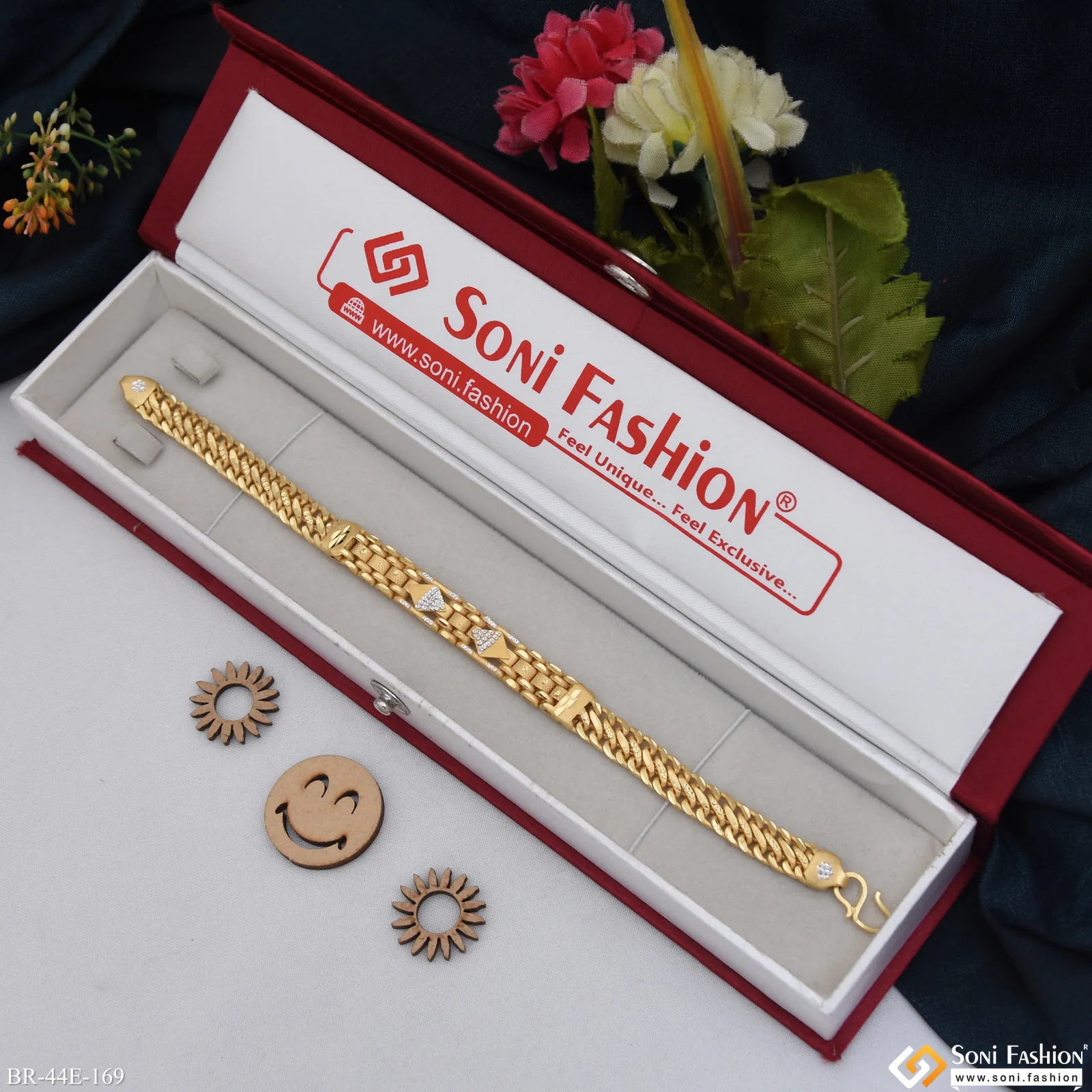 1 Gram Gold Plated 2 In 1 Box Bracelet for Men - Style E169 - Image 3