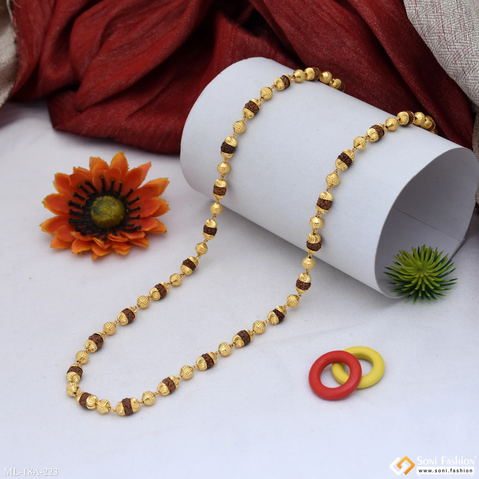 1 Gram Gold Plated 2 in 1 Delicate Design Rudraksha Mala for Men - Style A223 - Image 5