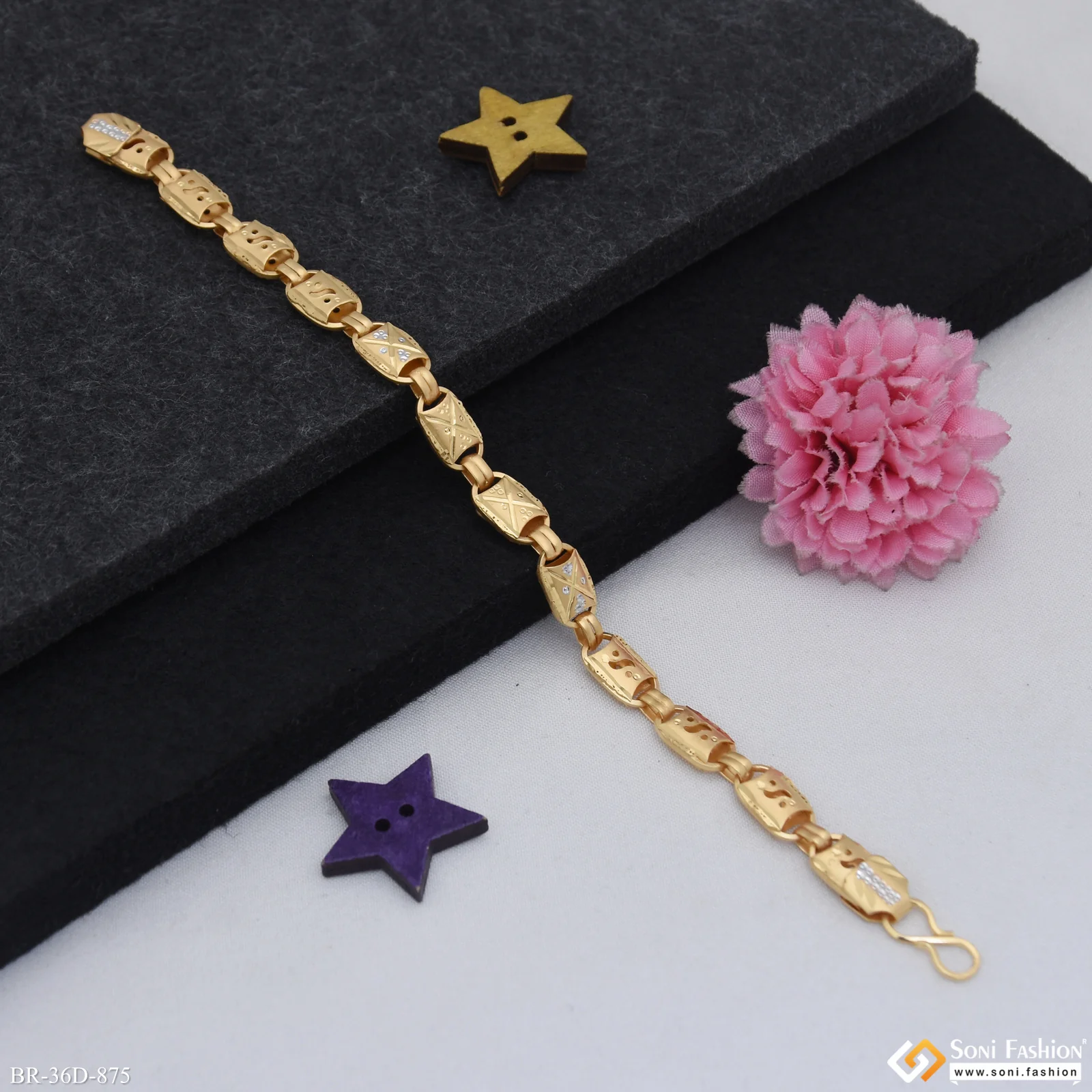 1 Gram Gold Plated 2 in 1 Fabulous Design Nawabi Bracelet for Men - Style D875 - Image 4