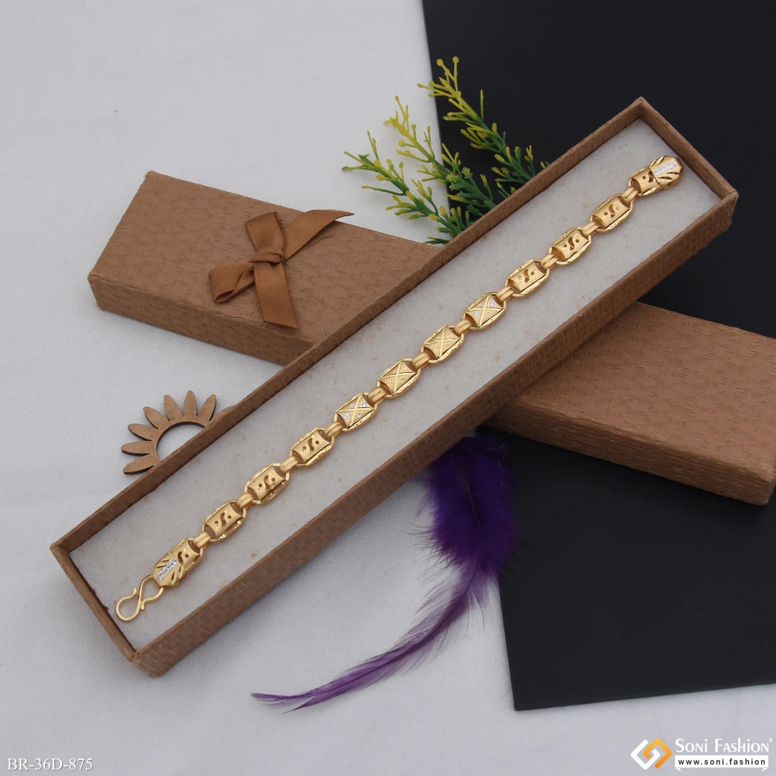 1 Gram Gold Plated 2 in 1 Fabulous Design Nawabi Bracelet for Men - Style D875 - Image 5