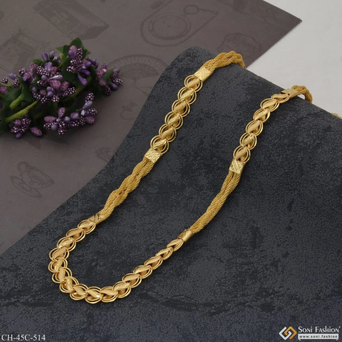 1 Gram Gold Plated 2 In 1 Finely Detailed Design Kohli Chain for Men - Style C514 - Image 6