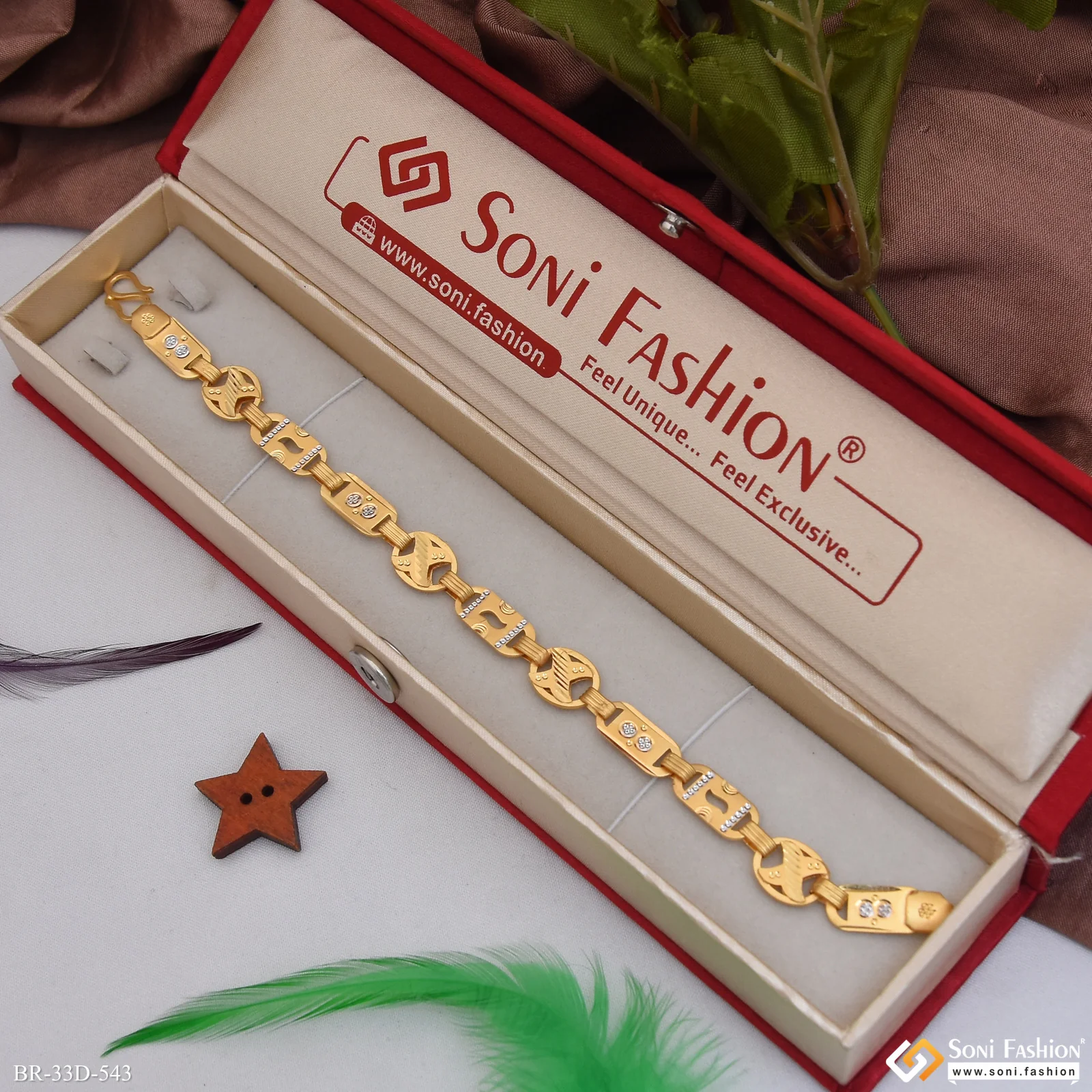 1 Gram Gold Plated 2 In 1 Funky Design Nawabi Bracelet for Men - Style D543 - Image 2