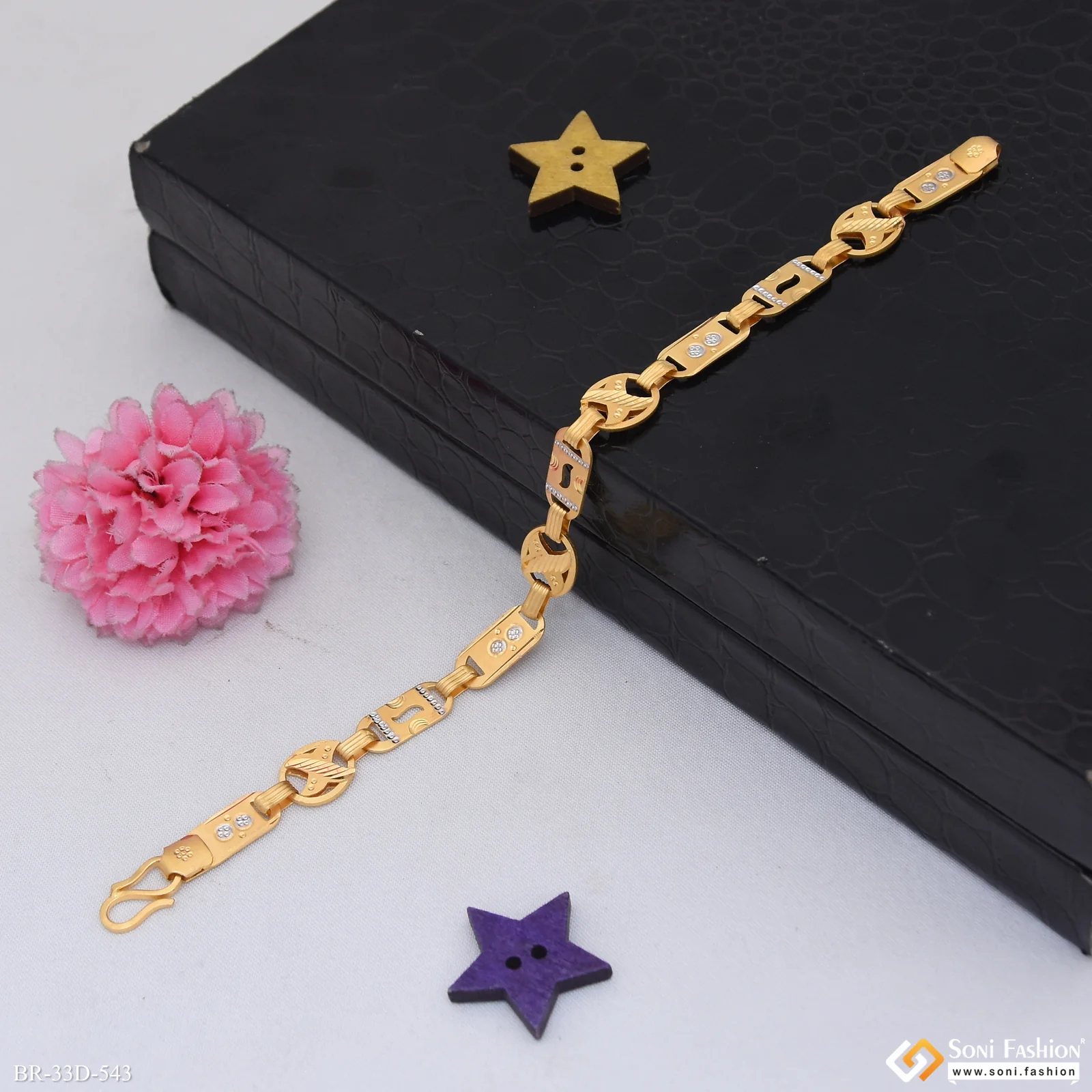 1 Gram Gold Plated 2 In 1 Funky Design Nawabi Bracelet for Men - Style D543 - Image 5