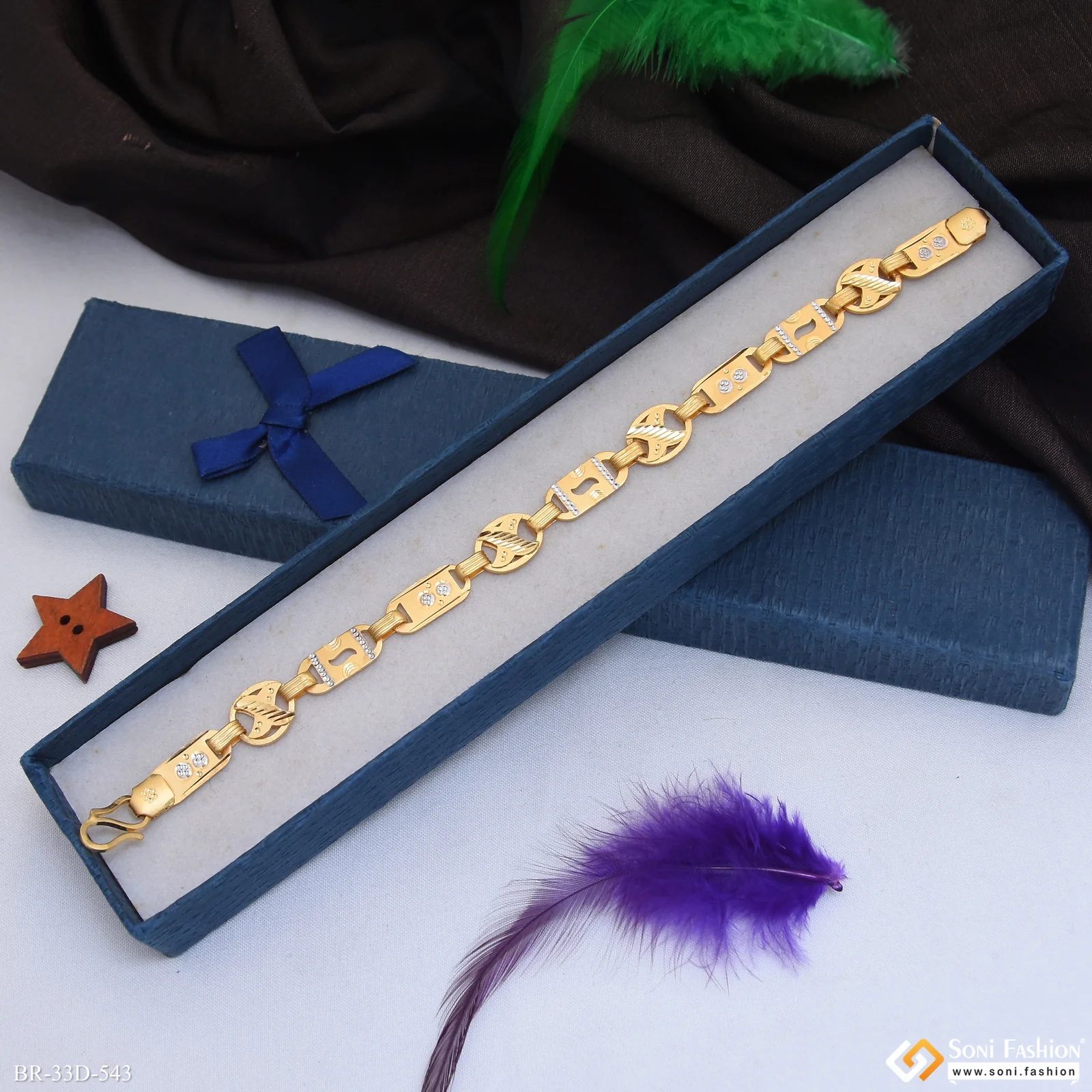 1 Gram Gold Plated 2 In 1 Funky Design Nawabi Bracelet for Men - Style D543 - Image 6