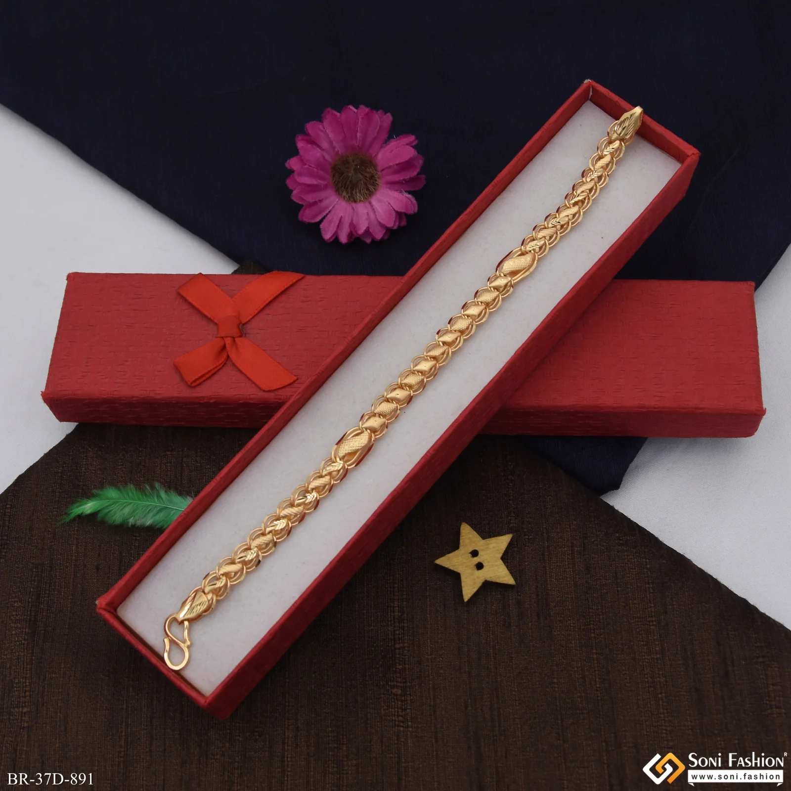 1 Gram Gold Plated 2 In 1 Kohli Bracelet for Men - Style D891 - Image 3