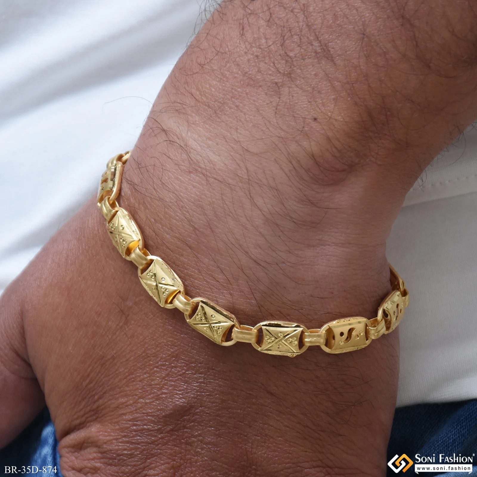 1 Gram Gold Plated 2 in 1 Latest Design Nawabi Bracelet for Men - Style D874