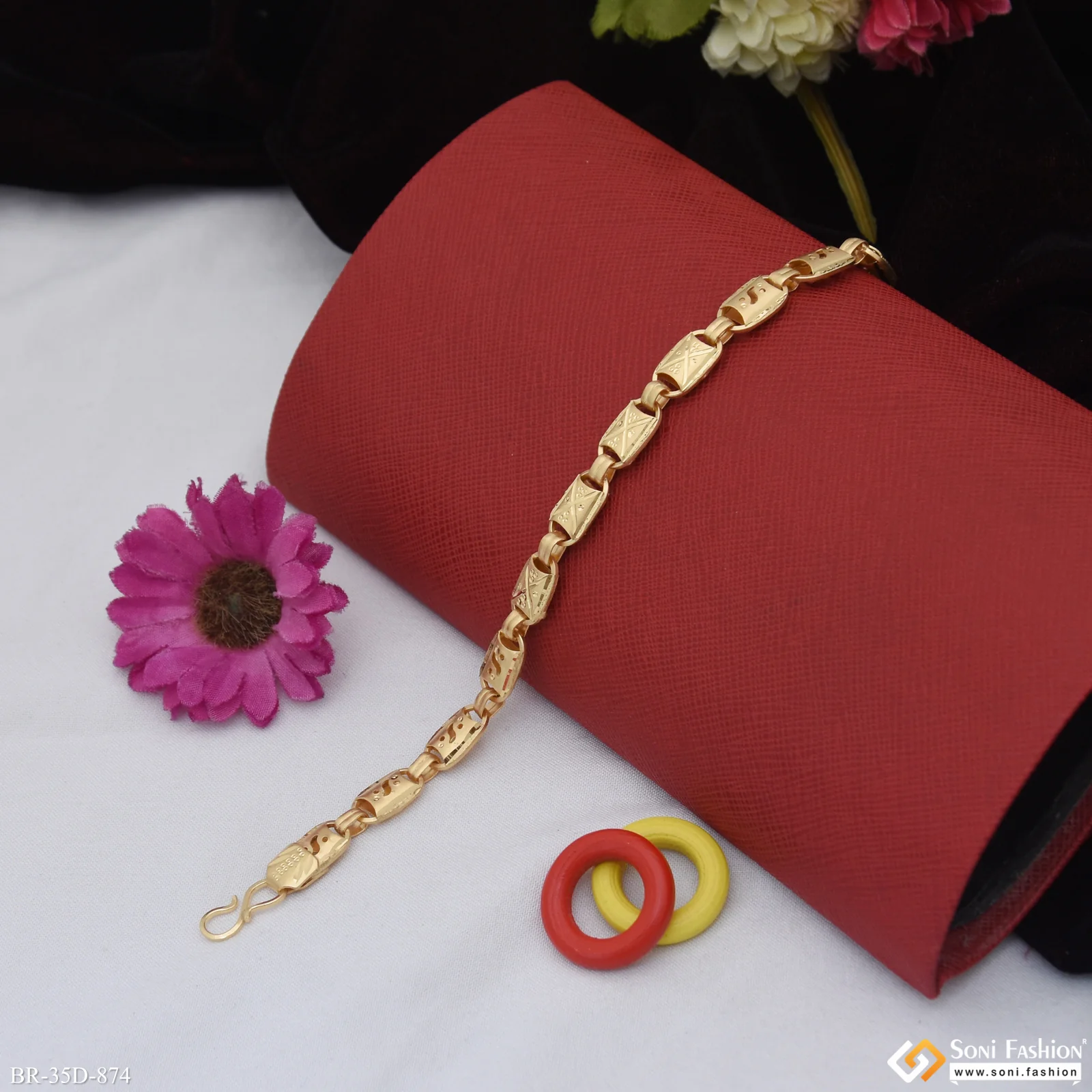1 Gram Gold Plated 2 in 1 Latest Design Nawabi Bracelet for Men - Style D874 - Image 3