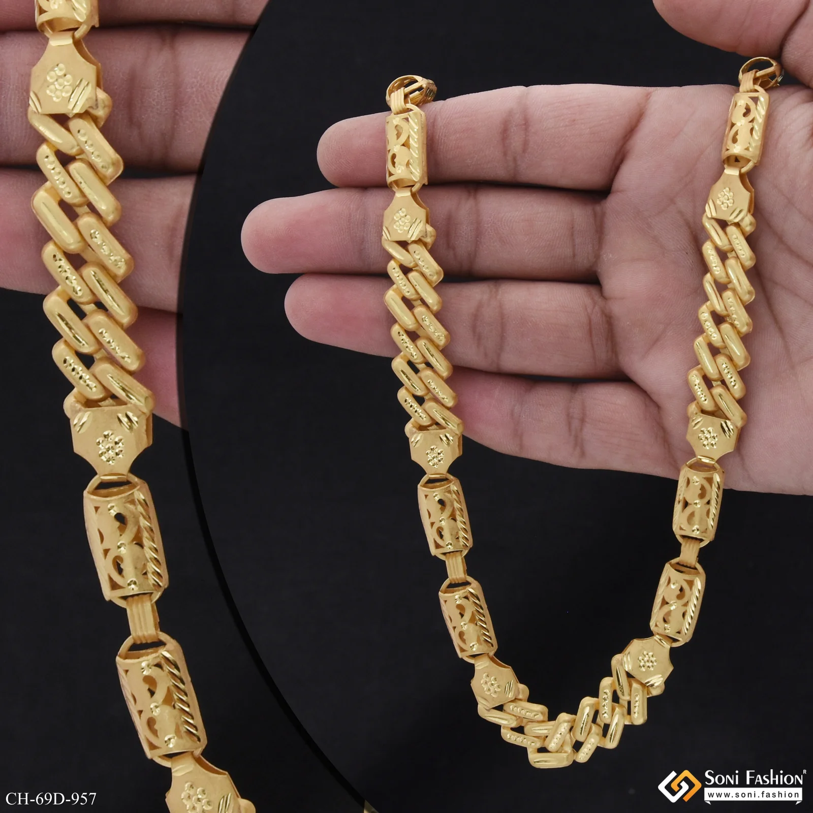 1 Gram Gold Plated 2 In 1 Latest Design Pokal Chain for Men - Style D957 - Image 2