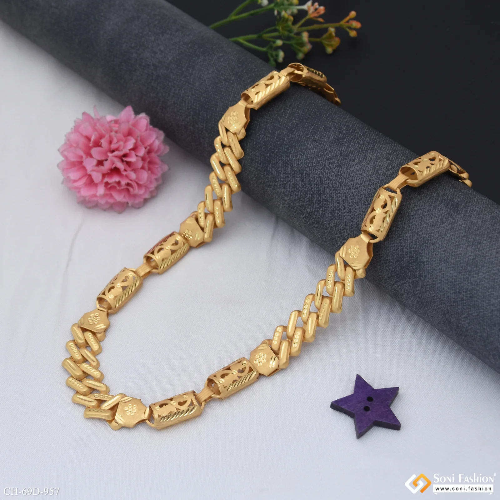 1 Gram Gold Plated 2 In 1 Latest Design Pokal Chain for Men - Style D957 - Image 4