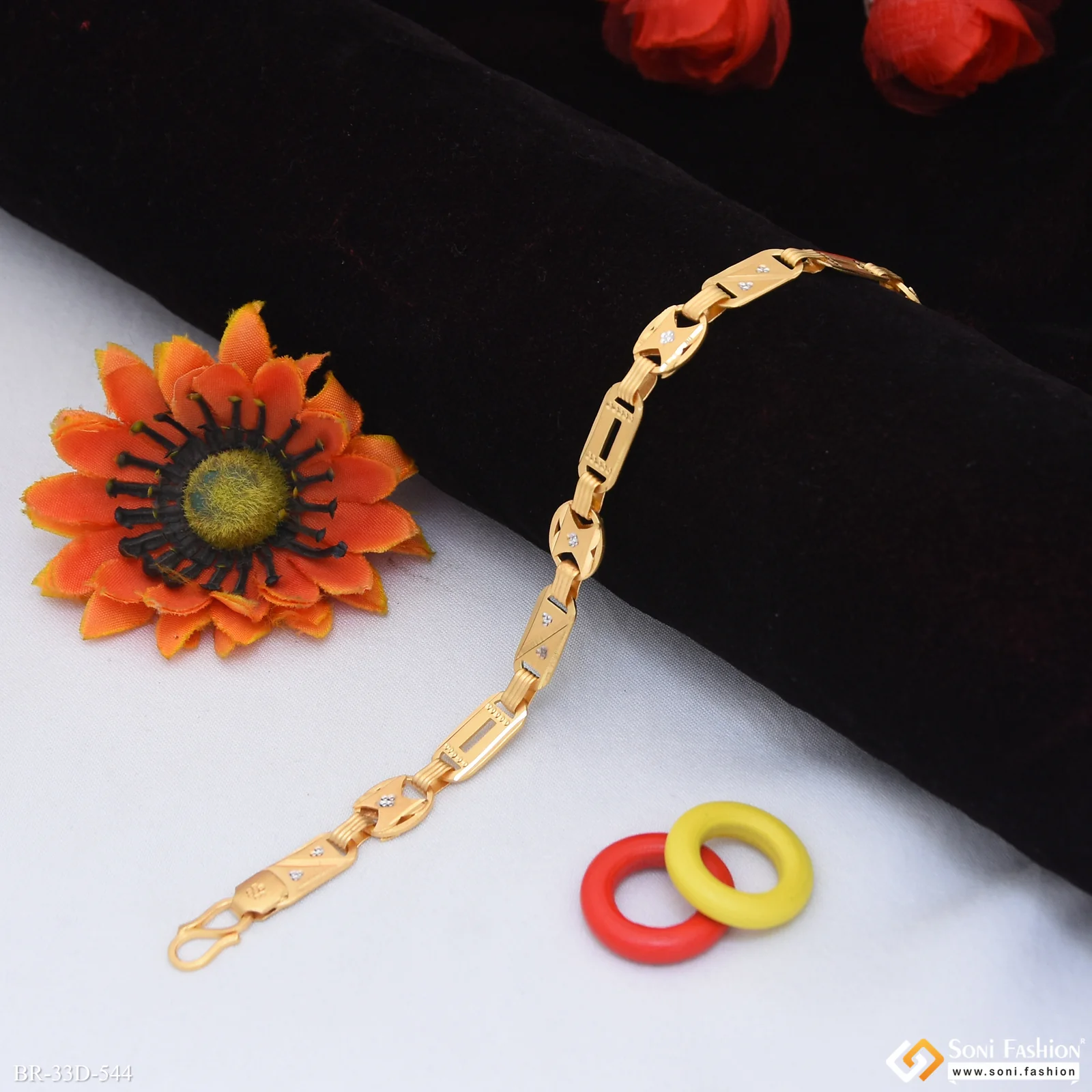 1 Gram Gold Plated 2 In 1 Nawabi Bracelet for Men - Style D544 - Image 3