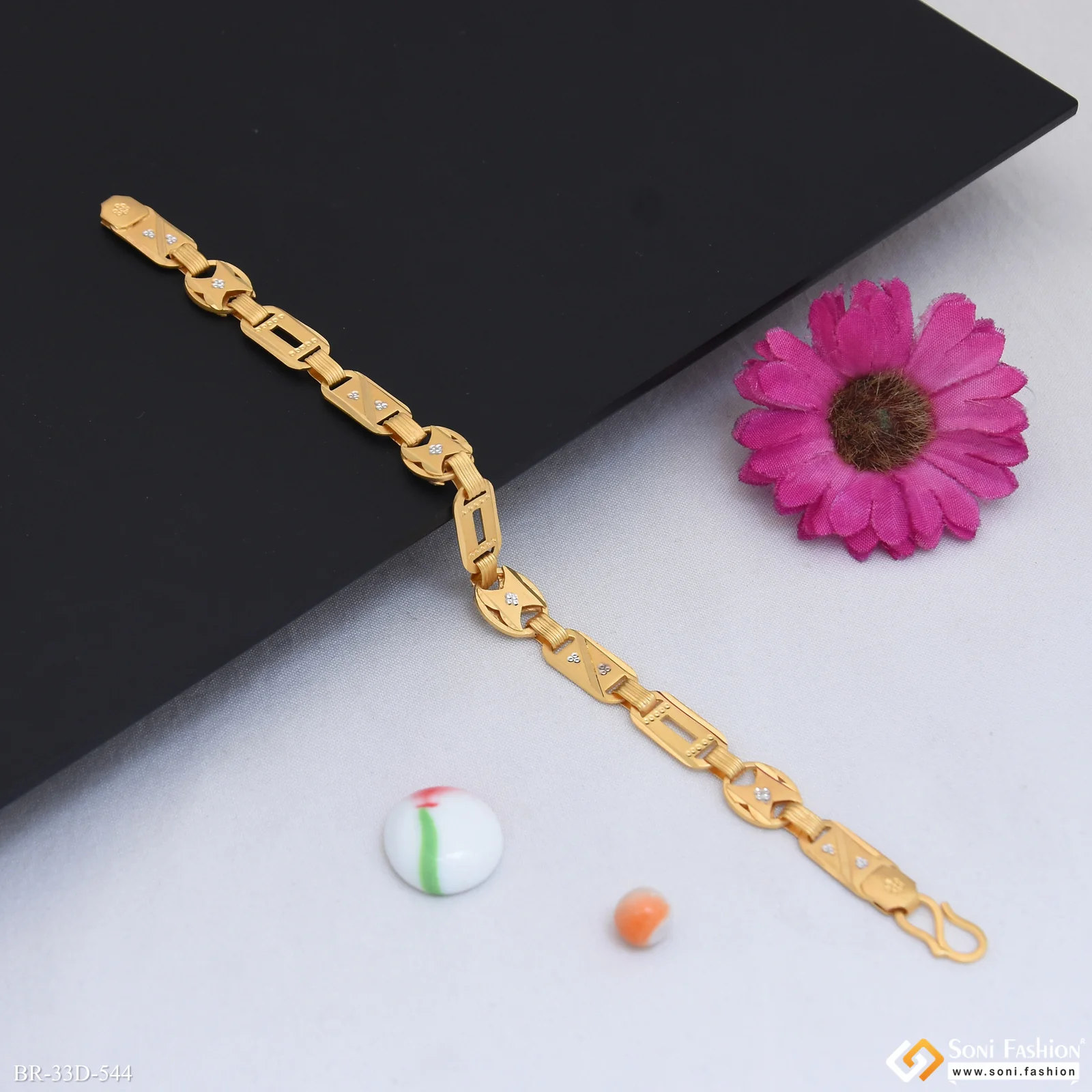 1 Gram Gold Plated 2 In 1 Nawabi Bracelet for Men - Style D544 - Image 4
