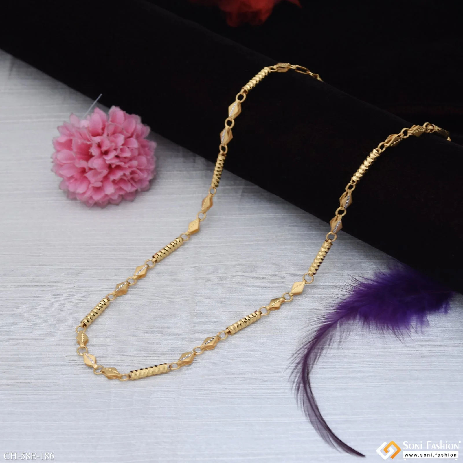 1 Gram Gold Plated 2 In 1 Pipe Chain for Men - Style E186 - Image 5