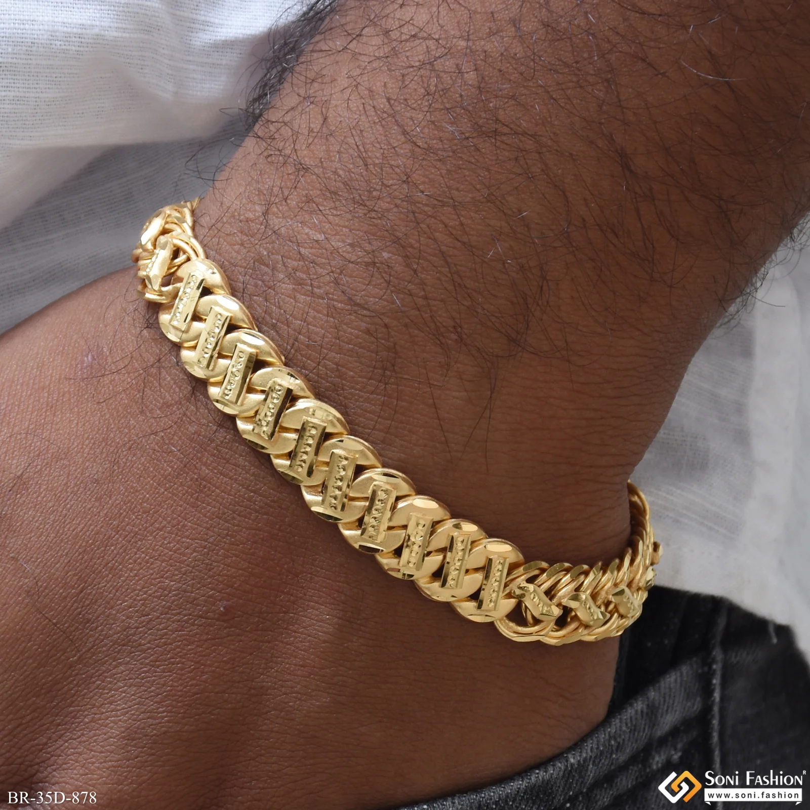 1 Gram Gold Plated 2 In 1 Pokal Bracelet for Men - Style D878