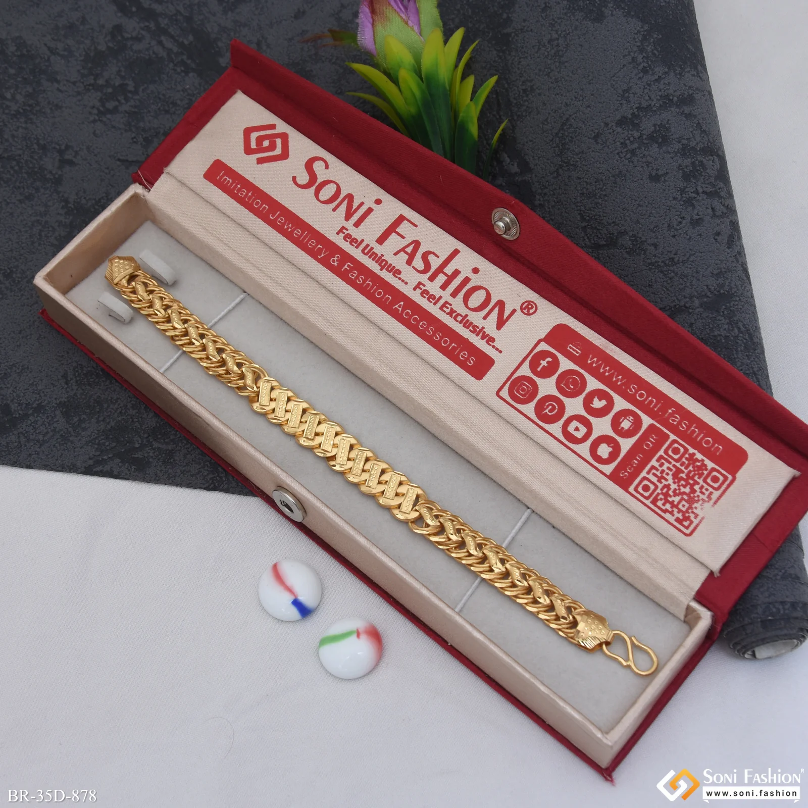 1 Gram Gold Plated 2 In 1 Pokal Bracelet for Men - Style D878 - Image 2