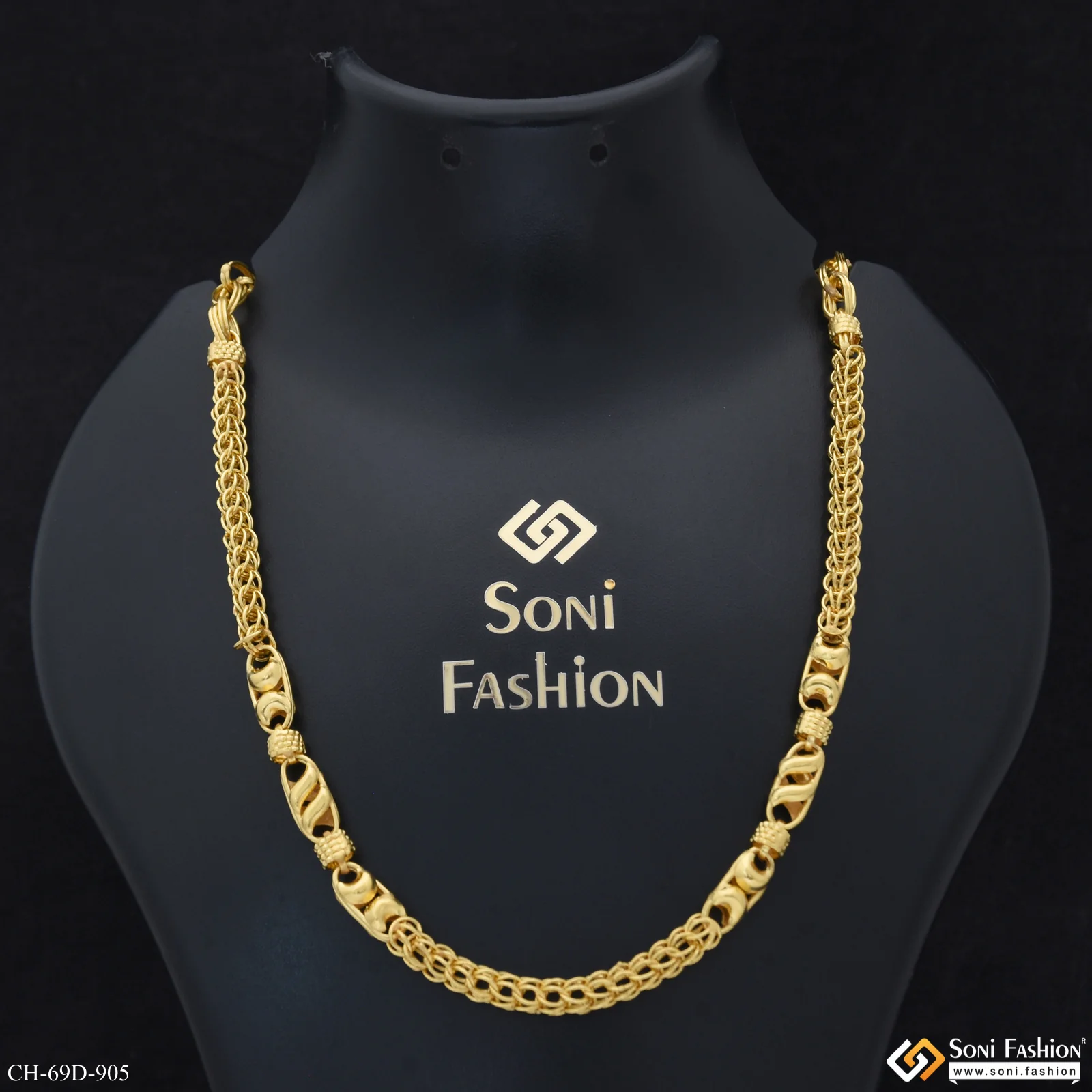 1 Gram Gold Plated 2 In 1 Popular Design Rajwadi Chain for Men - Style D905