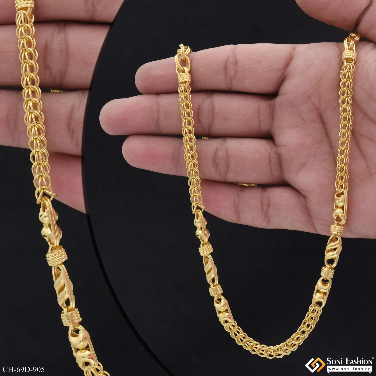 1 Gram Gold Plated 2 In 1 Popular Design Rajwadi Chain for Men - Style D905 - Image 2