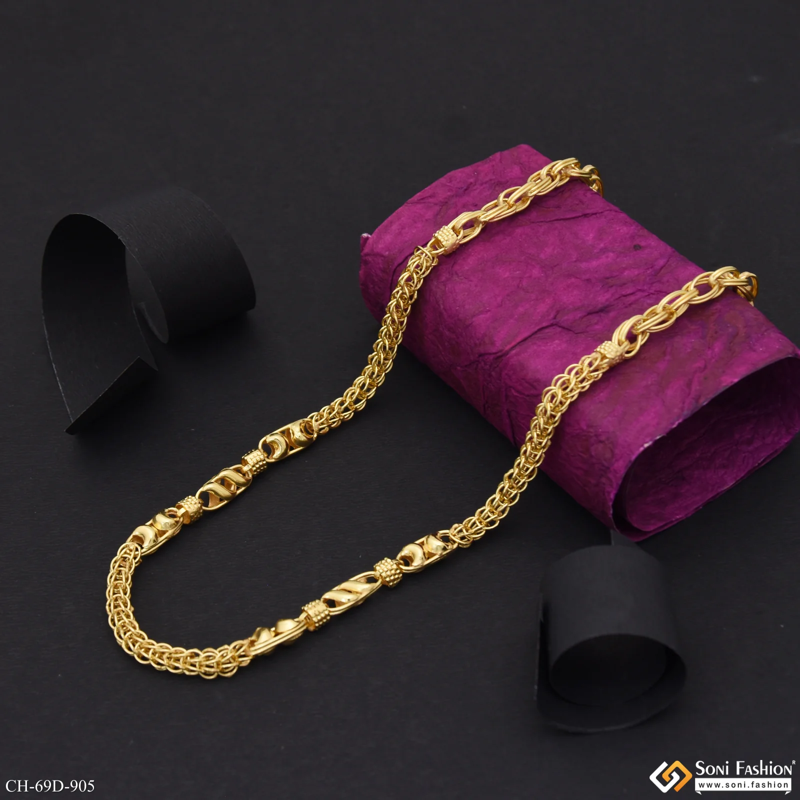 1 Gram Gold Plated 2 In 1 Popular Design Rajwadi Chain for Men - Style D905 - Image 4