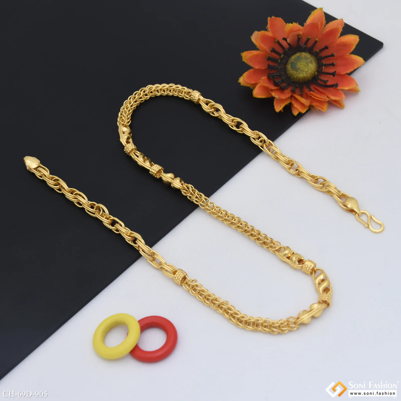 1 Gram Gold Plated 2 In 1 Popular Design Rajwadi Chain for Men - Style D905 - Image 5