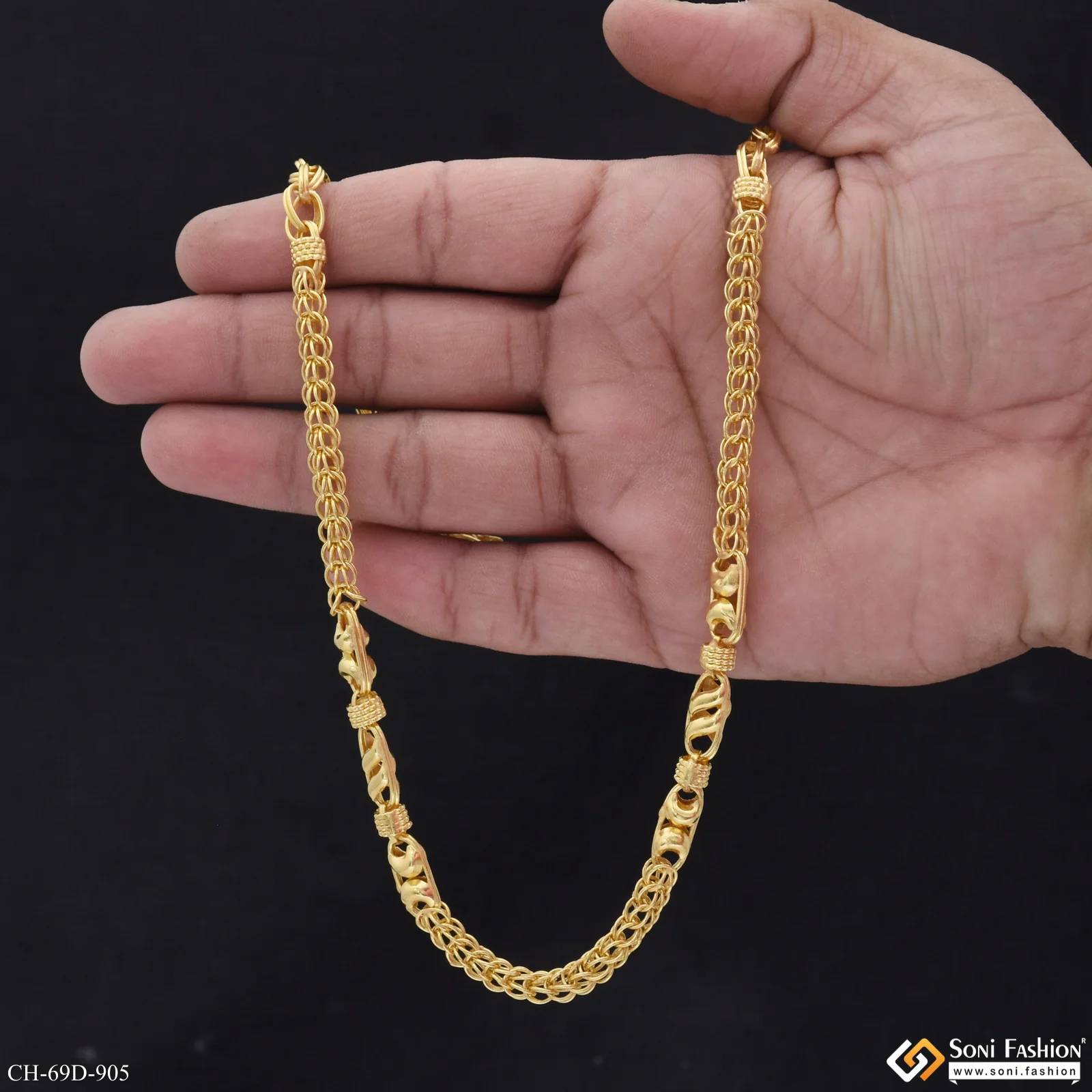 1 Gram Gold Plated 2 In 1 Popular Design Rajwadi Chain for Men - Style D905 - Image 6