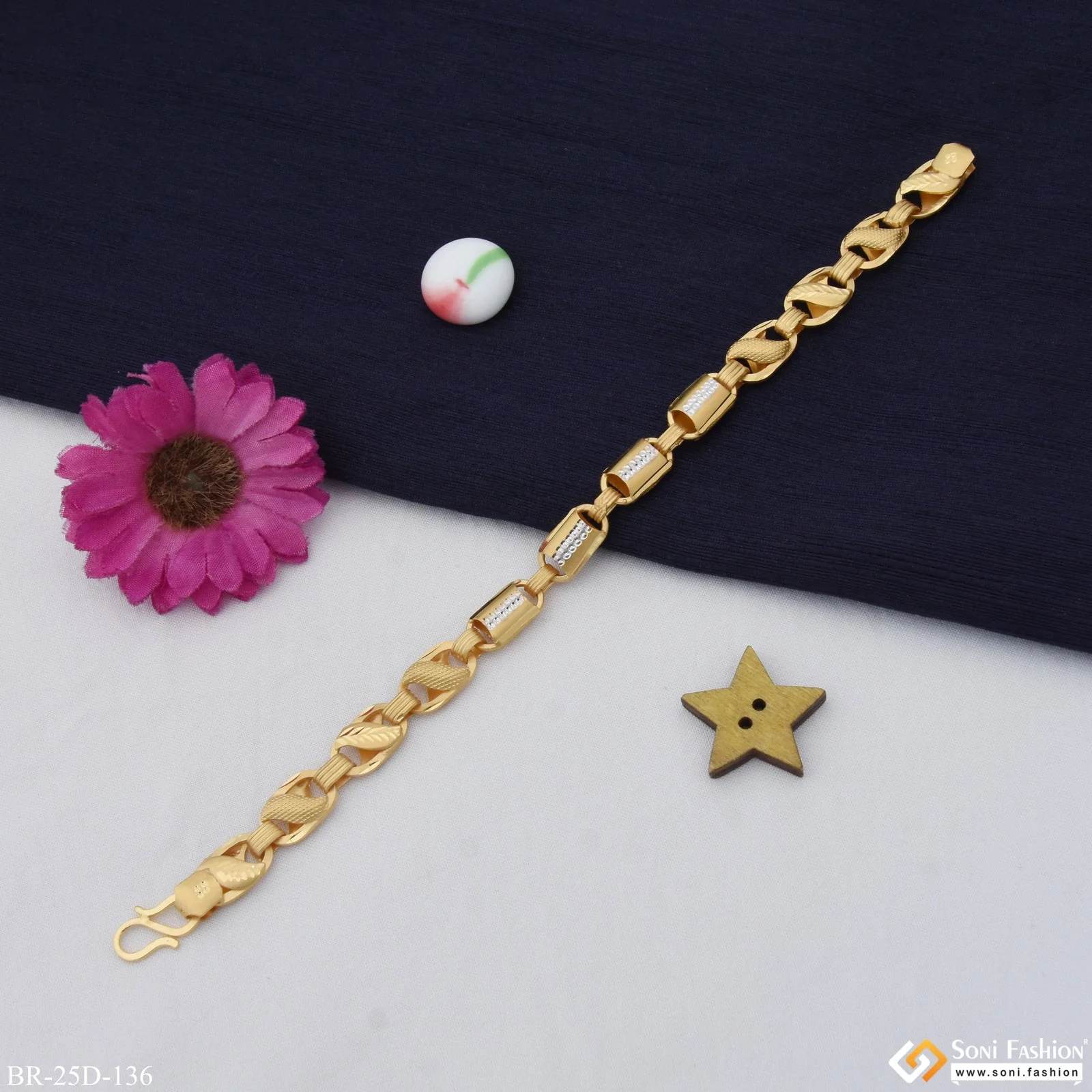 1 Gram Gold Plated 2 In 1 Prominent Design Kohli Bracelet for Men - Style D136 - Image 4
