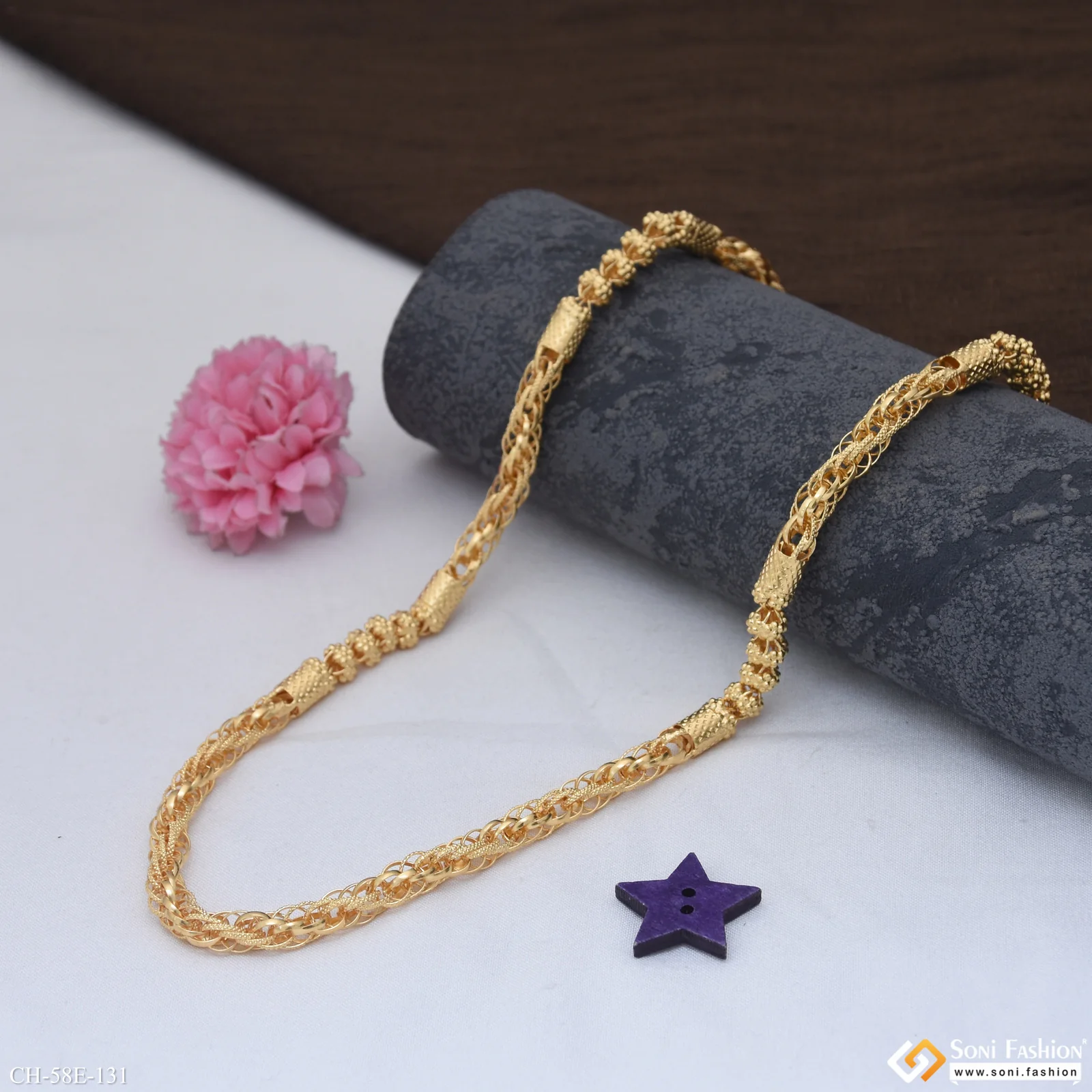 1 Gram Gold Plated 2 In 1 Rassa Chain for Men - Style E131 - Image 4