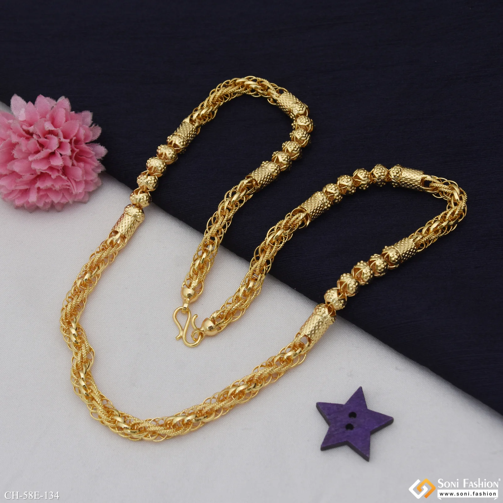 1 Gram Gold Plated 2 In 1 Rassa Chain for Men - Style E134 - Image 5