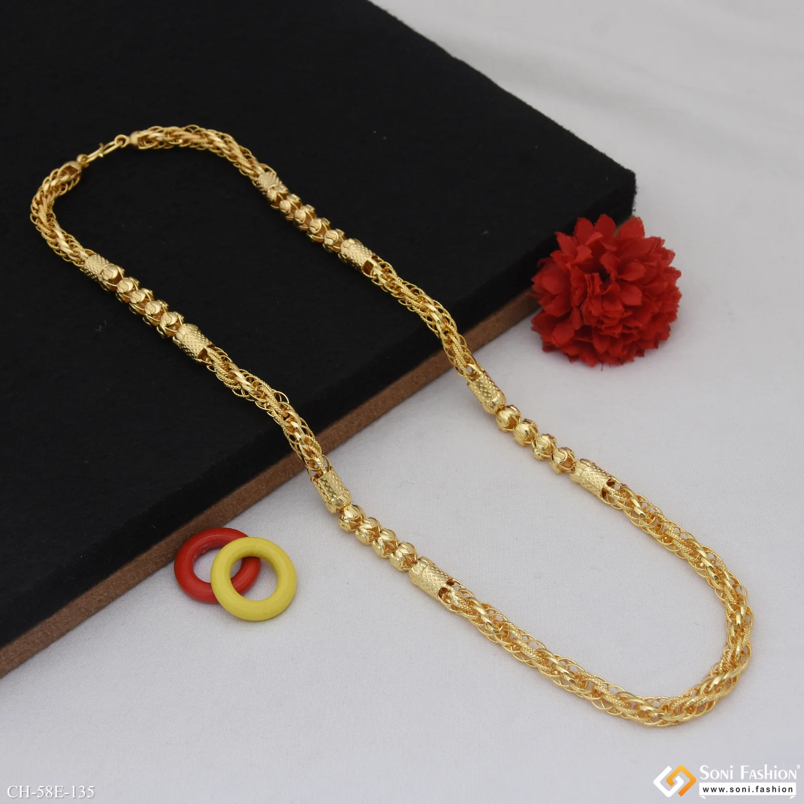 1 Gram Gold Plated 2 In 1 Rassa Chain for Men - Style E135 - Image 4