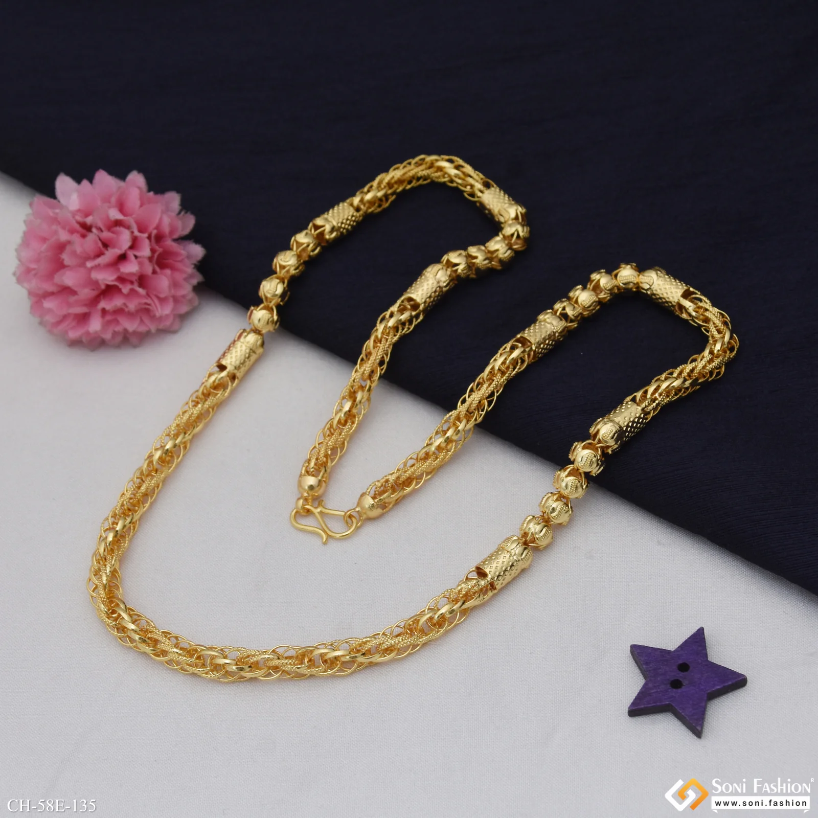 1 Gram Gold Plated 2 In 1 Rassa Chain for Men - Style E135 - Image 5