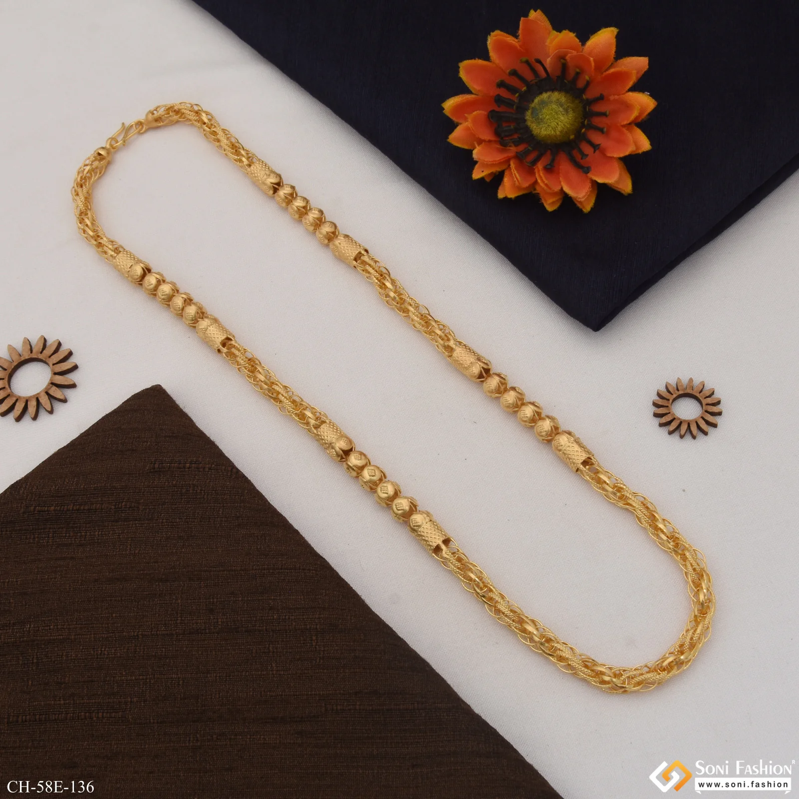 1 Gram Gold Plated 2 In 1 Rassa Chain for Men - Style E136 - Image 3