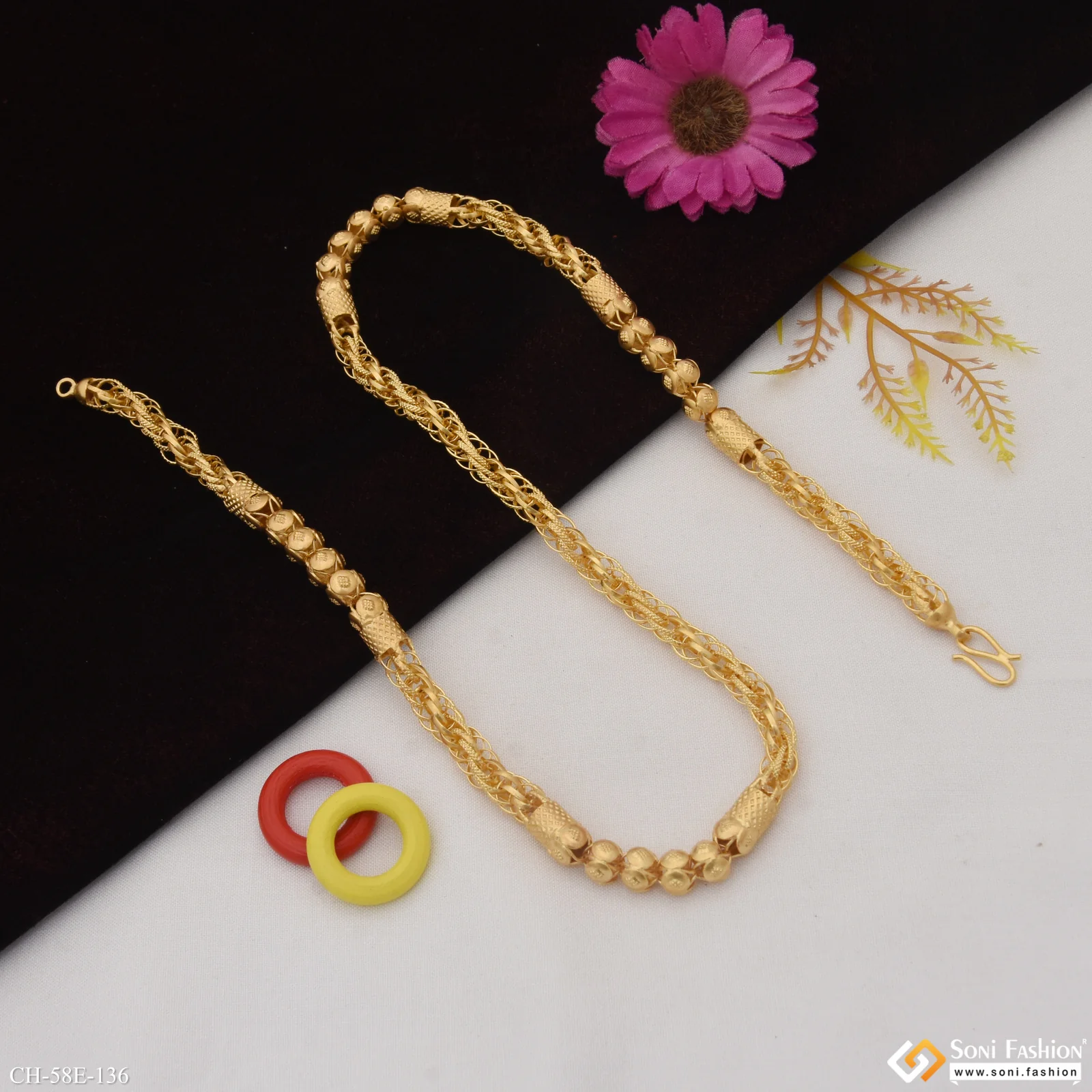 1 Gram Gold Plated 2 In 1 Rassa Chain for Men - Style E136 - Image 5