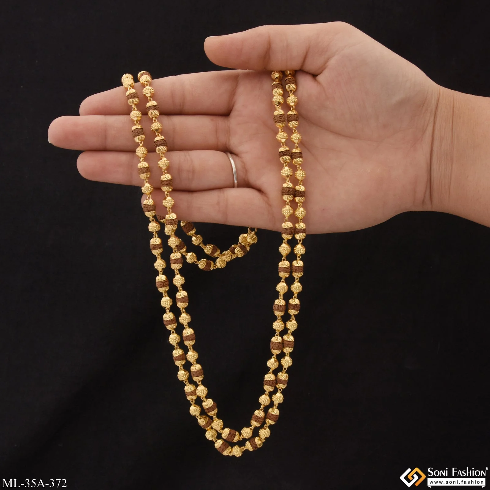 1 Gram Gold Plated 2 Line Awesome Design Rudraksha Mala for Men - Style A372 - Image 2