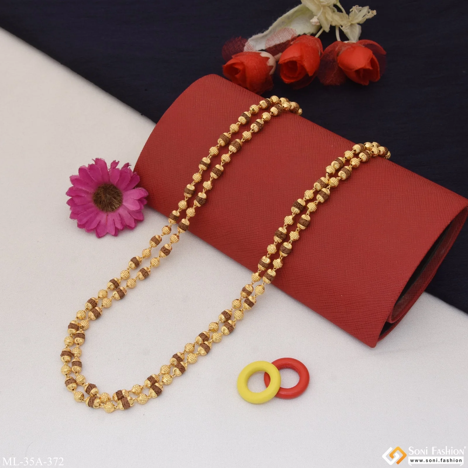 1 Gram Gold Plated 2 Line Awesome Design Rudraksha Mala for Men - Style A372 - Image 5