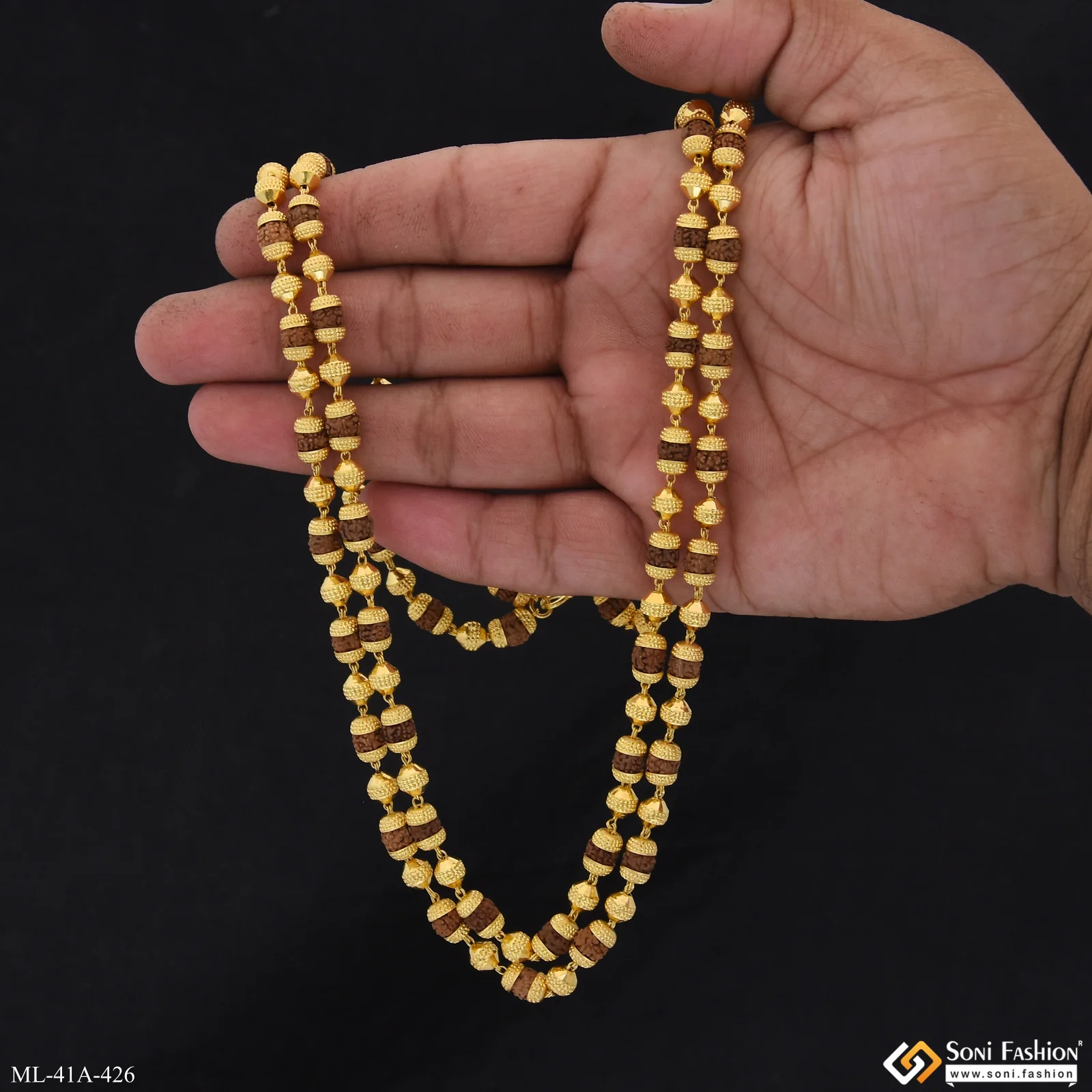 1 Gram Gold Plated 2 Line Best Quality Rudraksha Mala for Men - Style A426 - Image 2