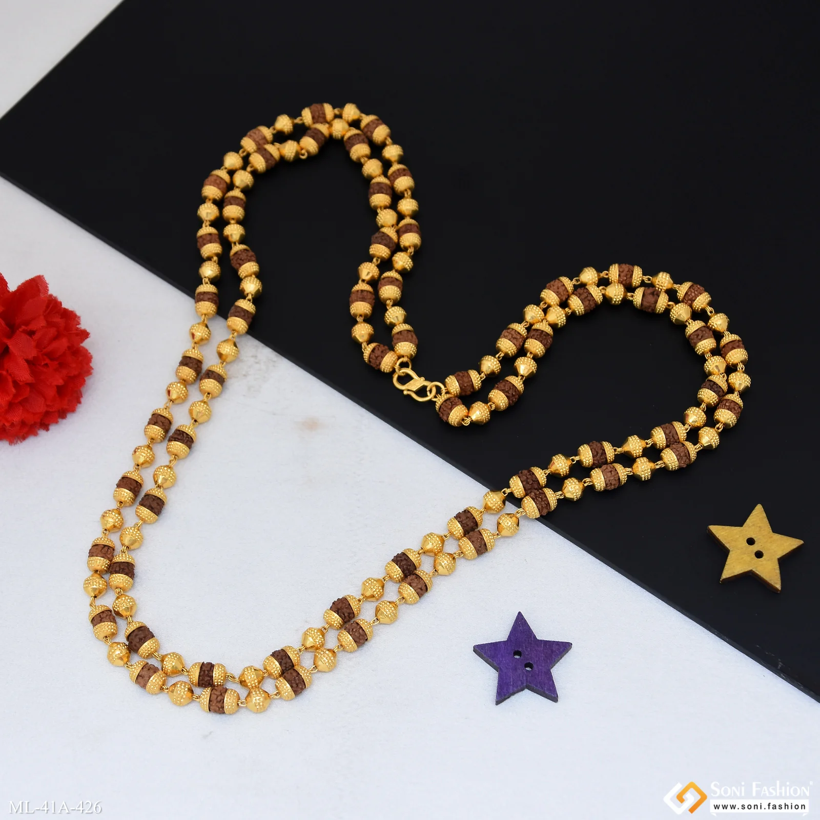 1 Gram Gold Plated 2 Line Best Quality Rudraksha Mala for Men - Style A426 - Image 6