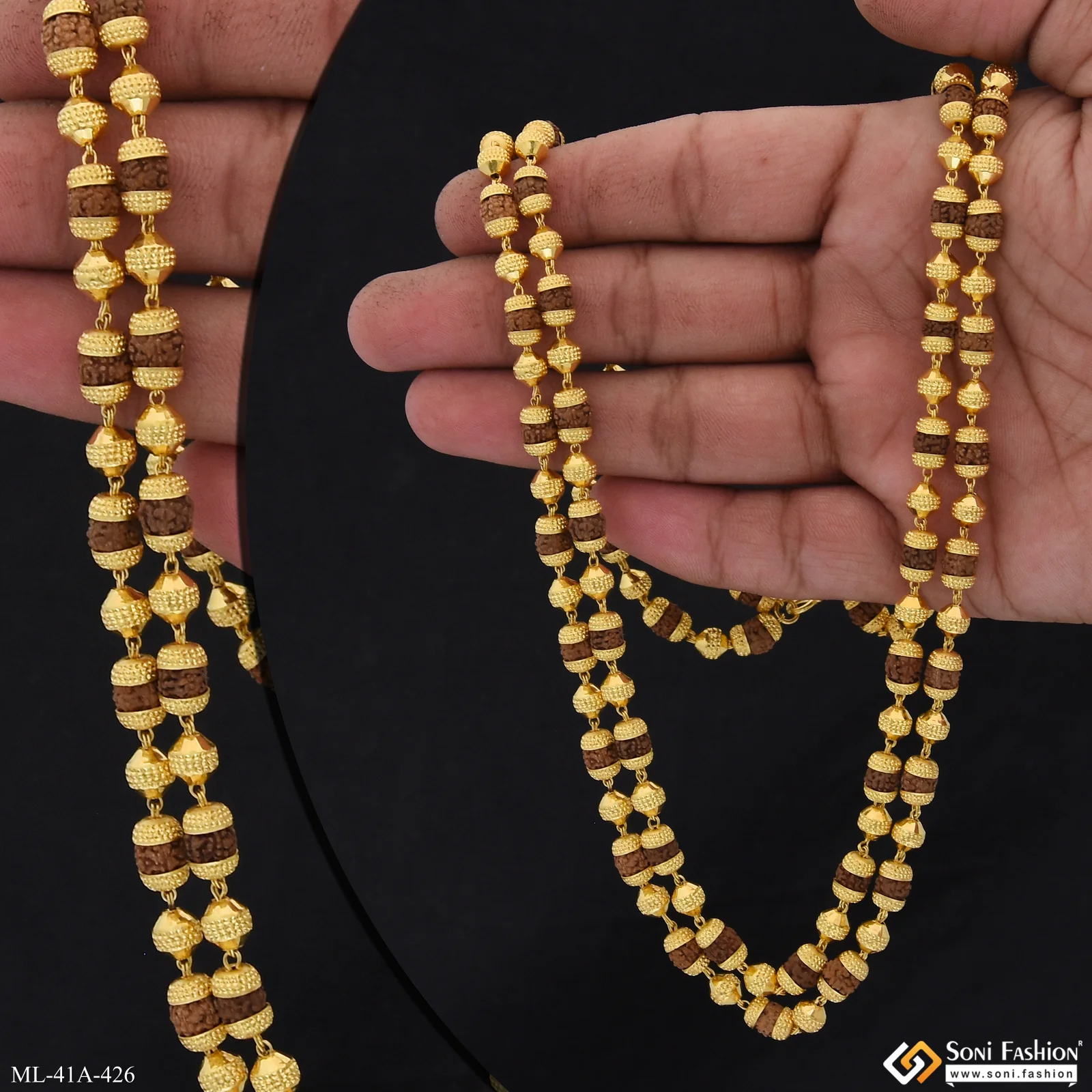 1 Gram Gold Plated 2 Line Best Quality Rudraksha Mala for Men - Style A426 - Image 7