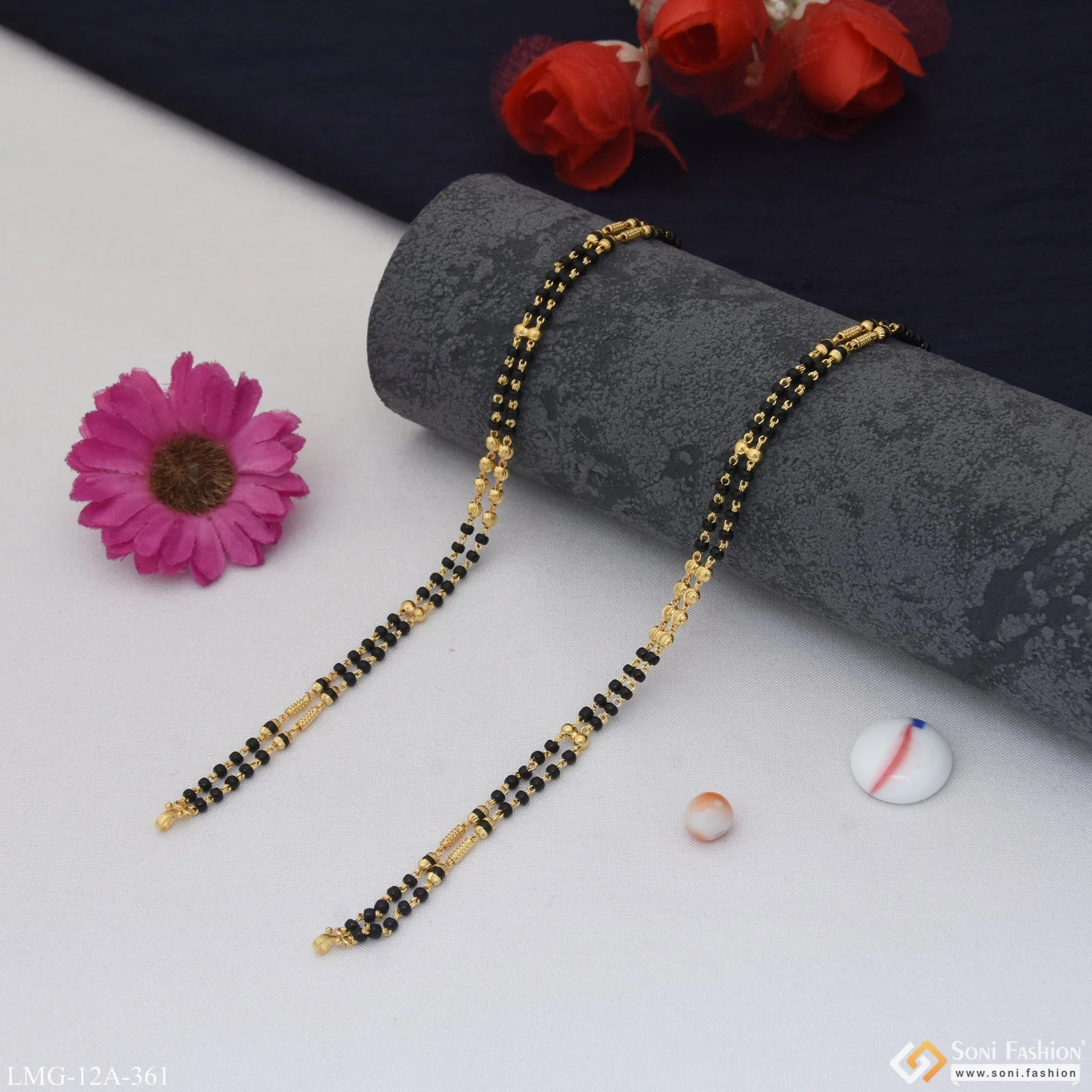 1 Gram Gold Plated 2 Line Latest Design Mangalsutra Dori for Women - Style A361 - Image 4