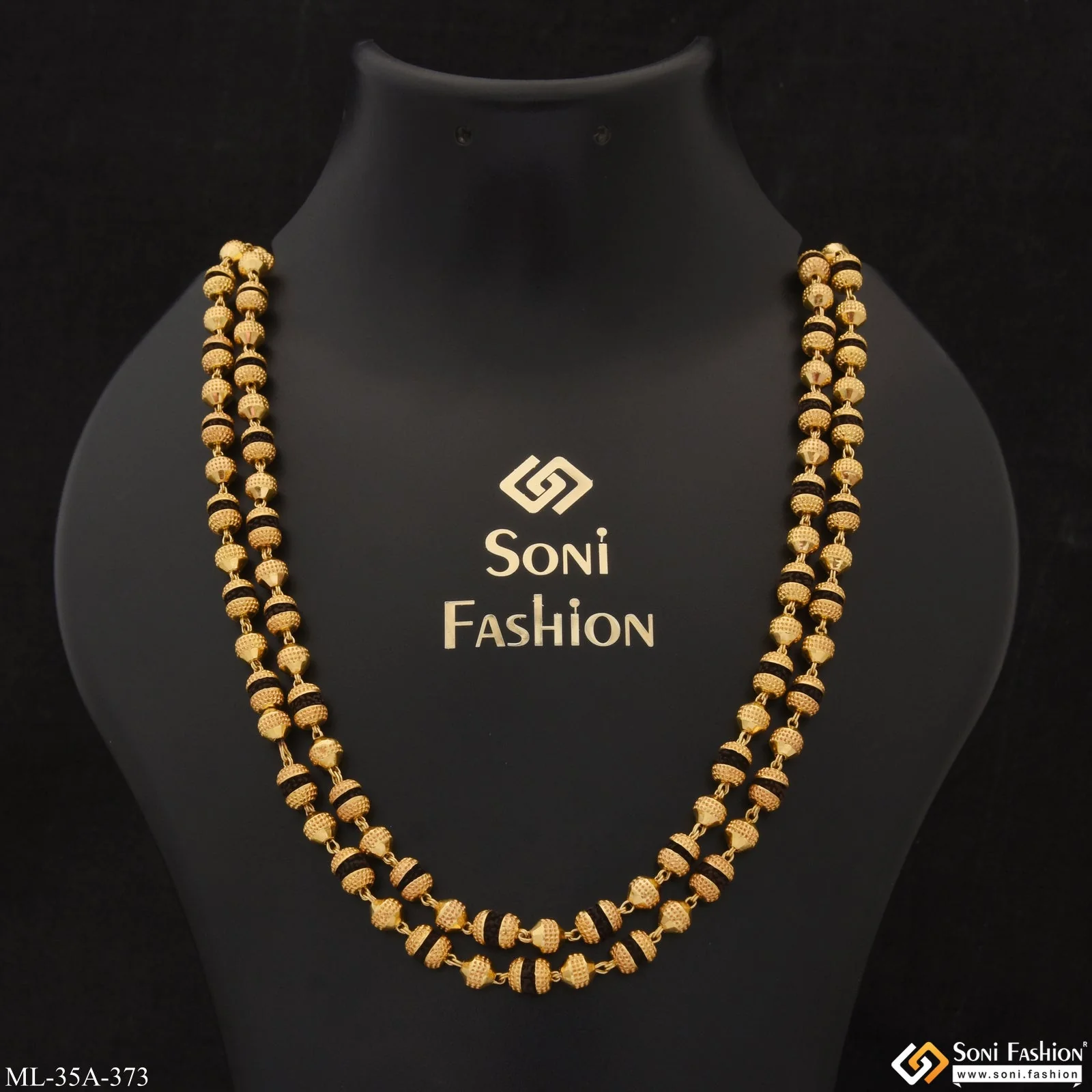 1 Gram Gold Plated 2 Line Latest Design Rudraksha Mala for Men - Style A373 - Image 3