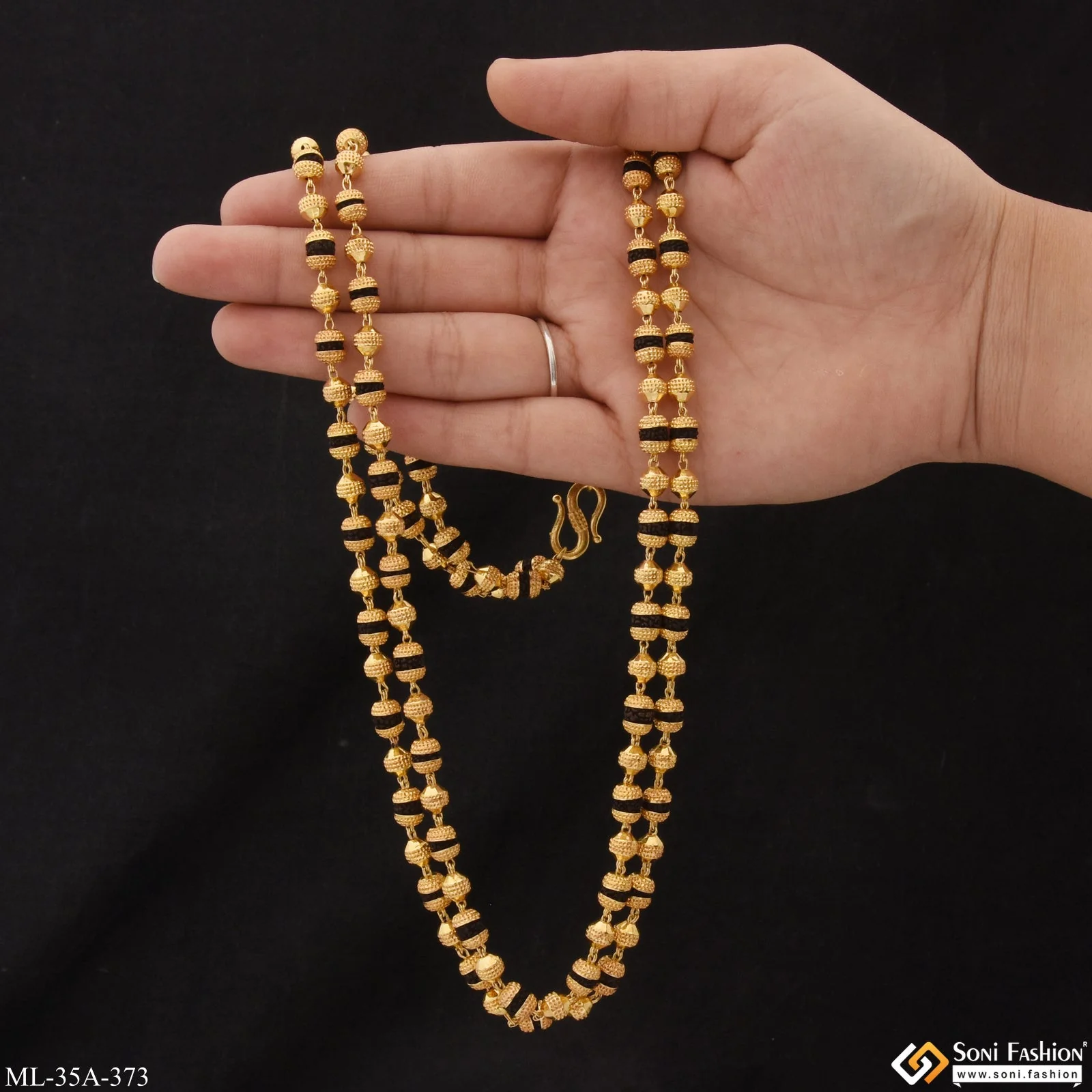 1 Gram Gold Plated 2 Line Latest Design Rudraksha Mala for Men - Style A373 - Image 4